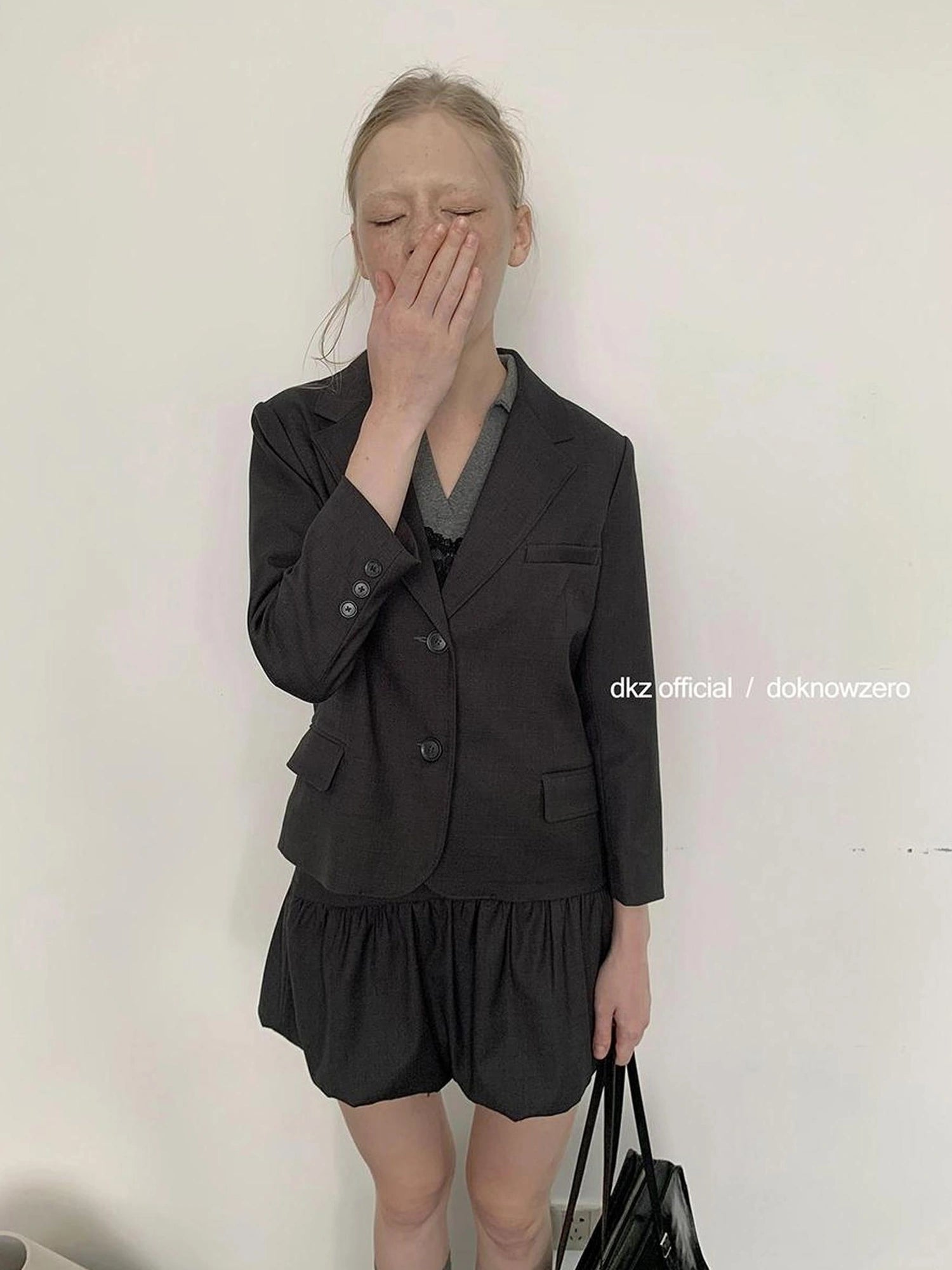 DKZ OFFICIAL Tailored Shoulder Crop Blazer Peplum Skirt Set