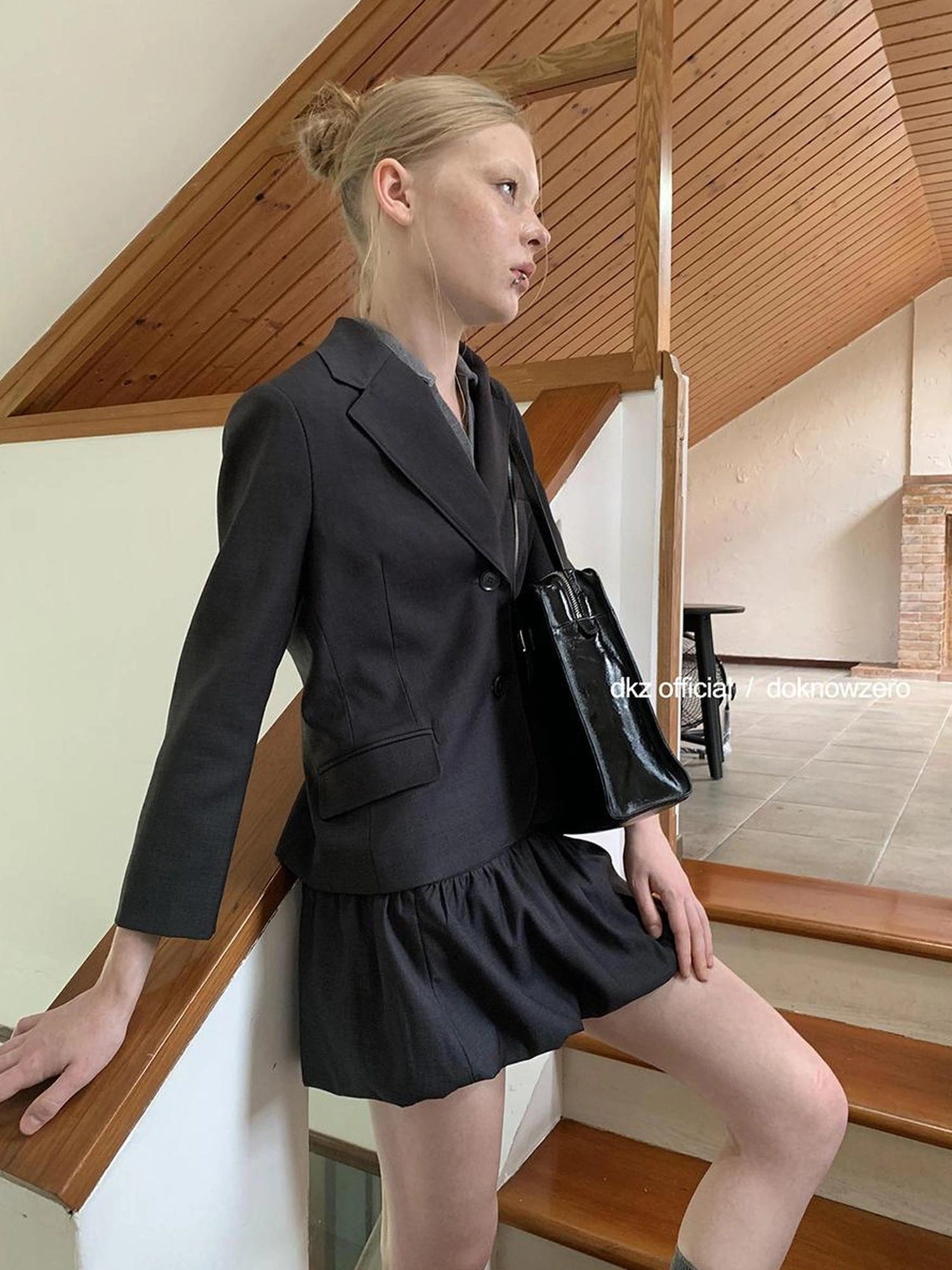 DKZ OFFICIAL Tailored Shoulder Crop Blazer Peplum Skirt Set