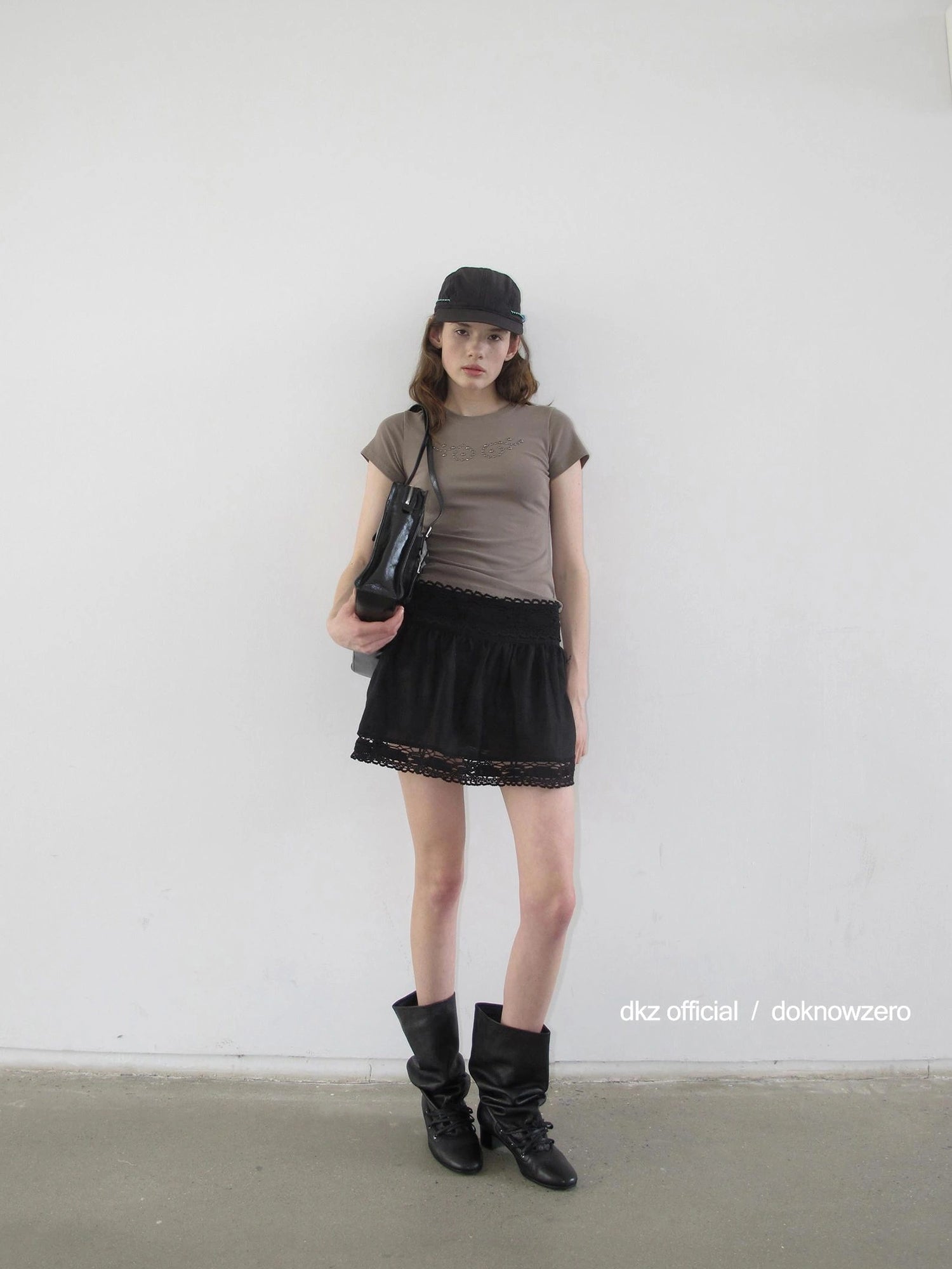 DKZ OFFICIAL Tencel Linen Blend Ballet Short Skirt With Lace Trim