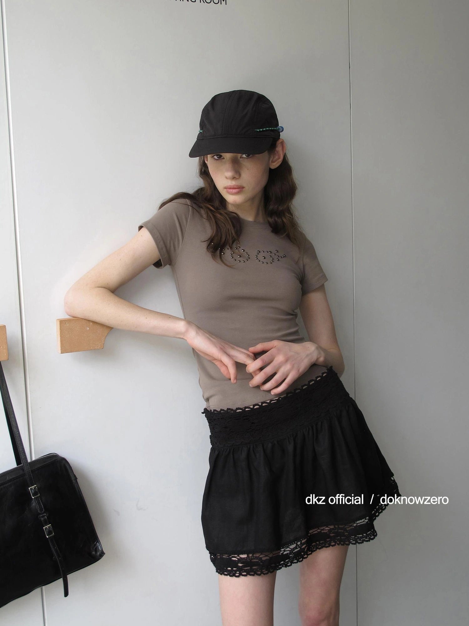 DKZ OFFICIAL Tencel Linen Blend Ballet Short Skirt With Lace Trim