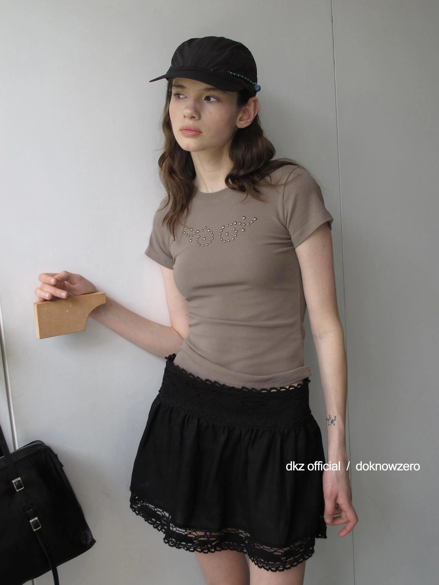 DKZ OFFICIAL Tencel Linen Blend Ballet Short Skirt With Lace Trim