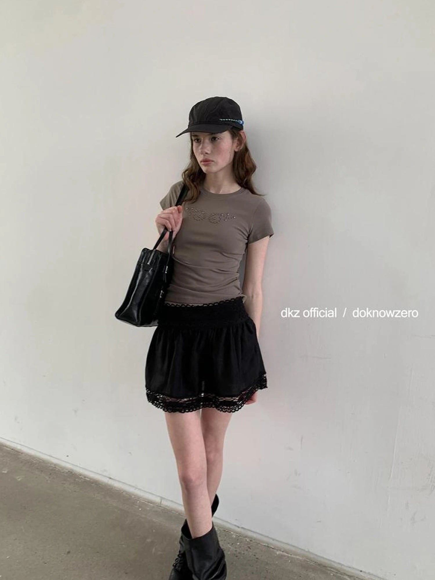 DKZ OFFICIAL Tencel Linen Blend Ballet Short Skirt With Lace Trim