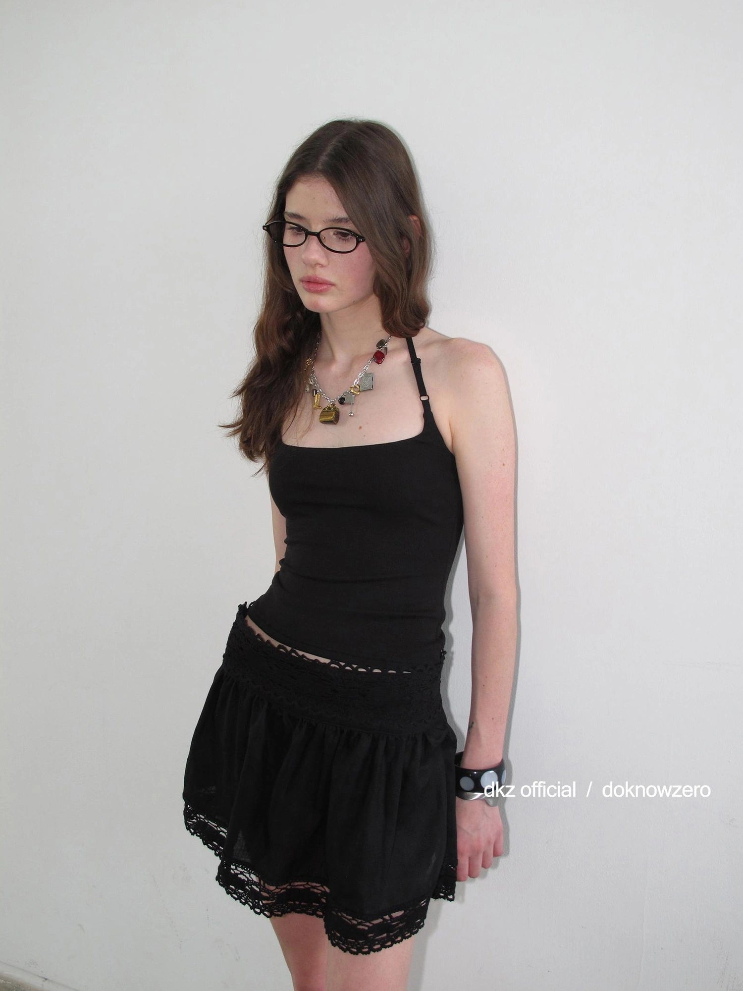 DKZ OFFICIAL Tencel Linen Blend Ballet Short Skirt With Lace Trim