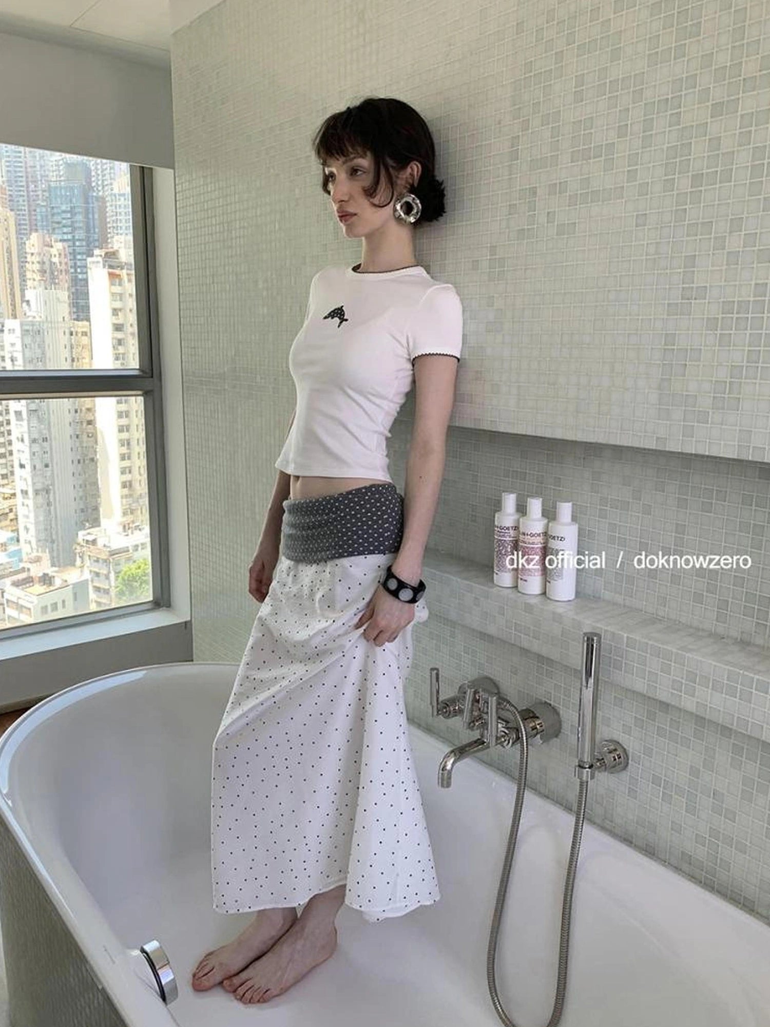 DKZ OFFICIAL Tencel Midi Dot Skirt