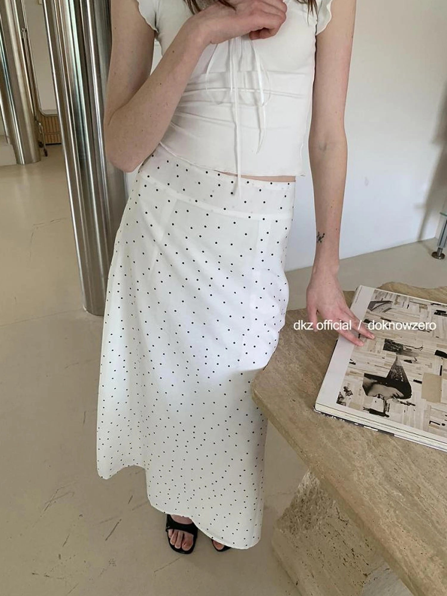 DKZ OFFICIAL Tencel Midi Dot Skirt