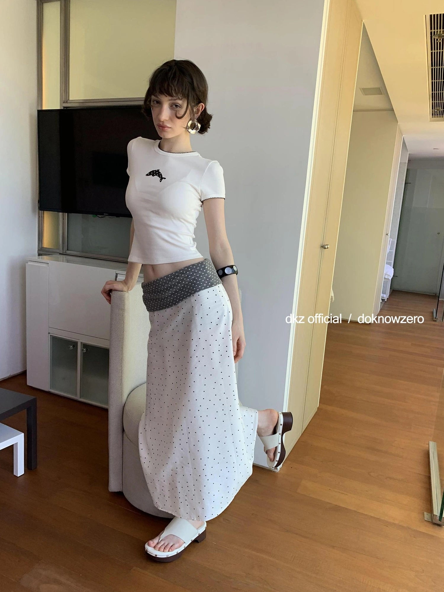 DKZ OFFICIAL Tencel Midi Dot Skirt