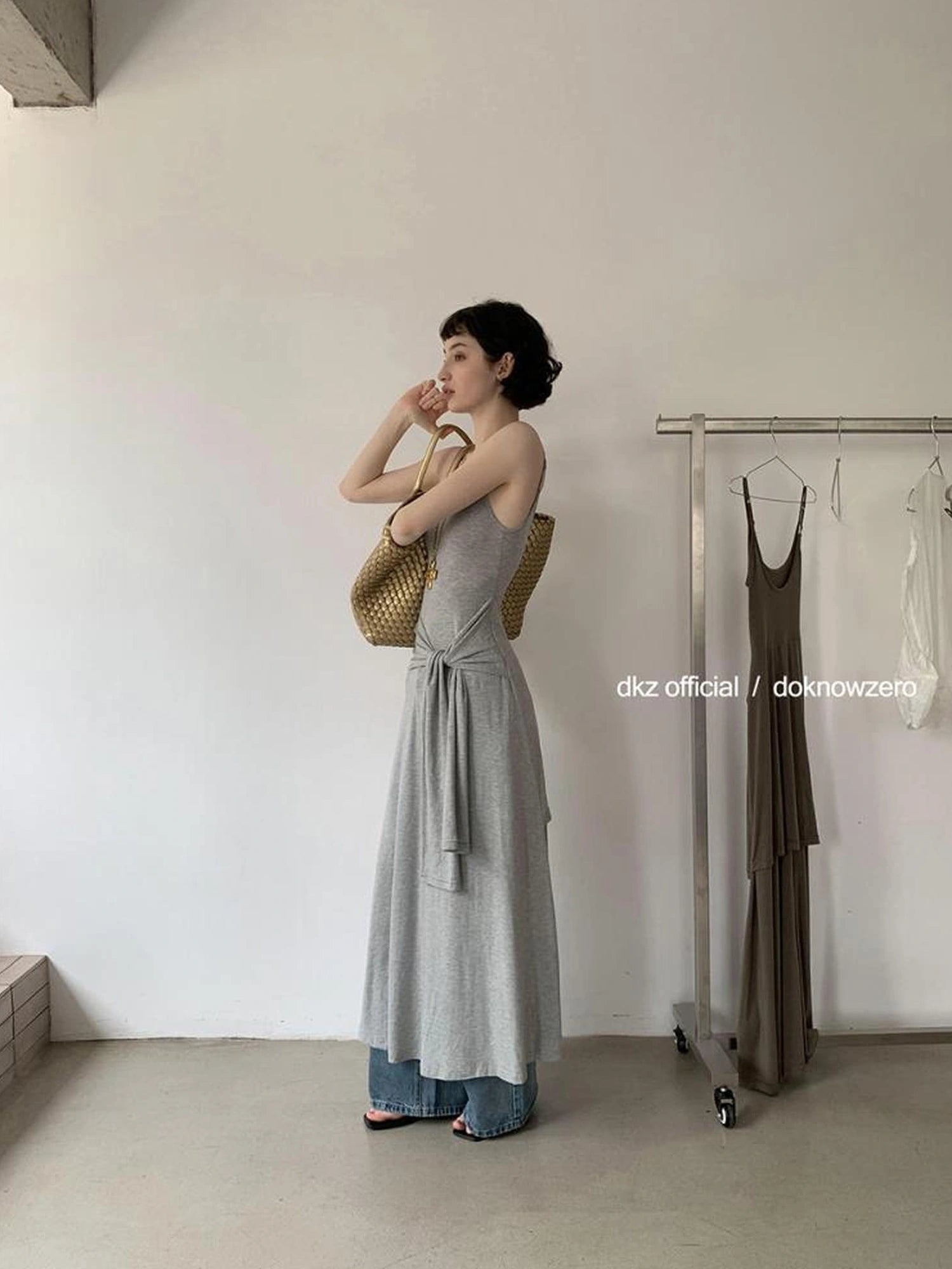DKZ OFFICIAL Tencel Tie Strap Slip Maxi Dress