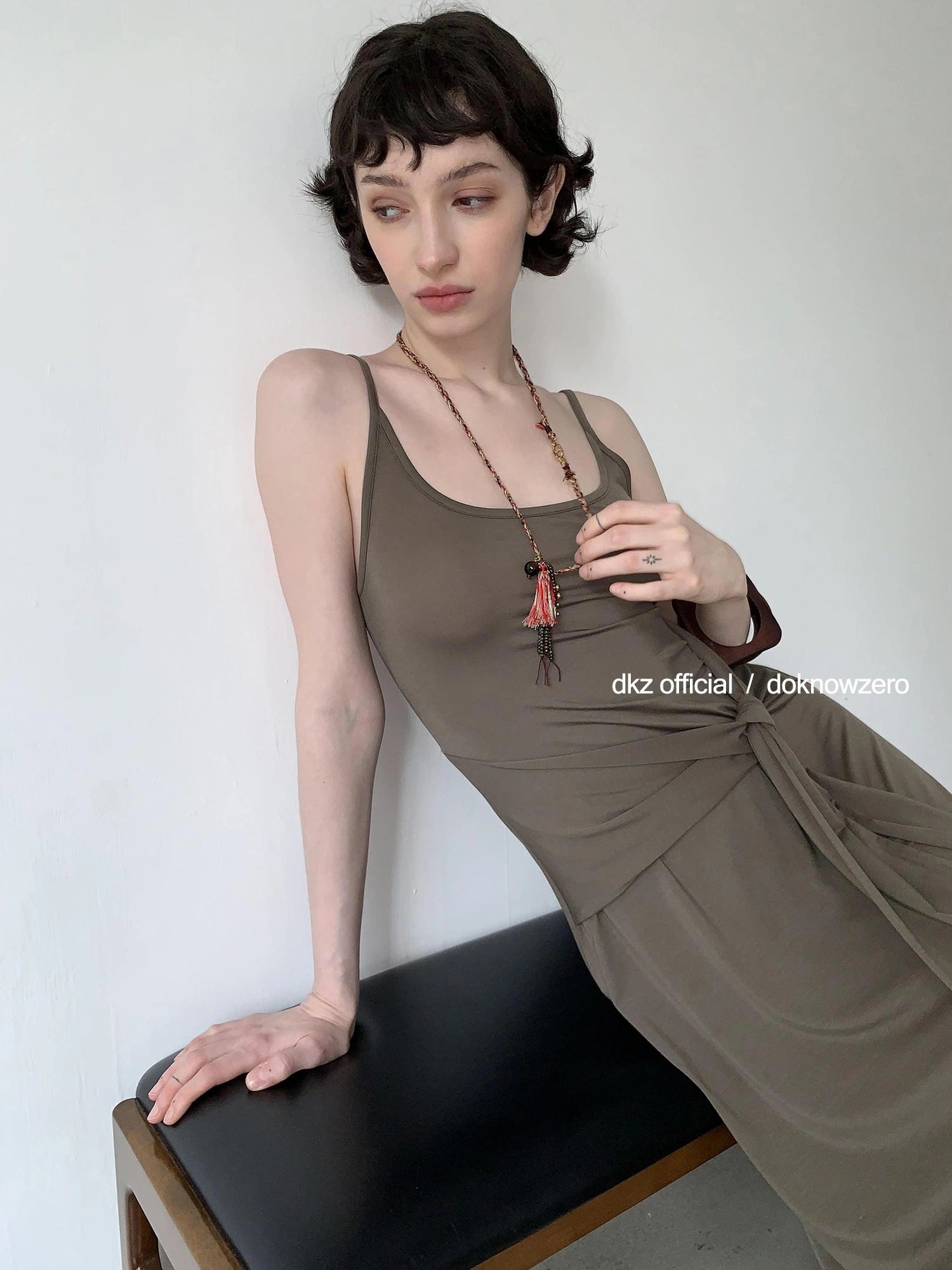 DKZ OFFICIAL Tencel Tie Strap Slip Maxi Dress