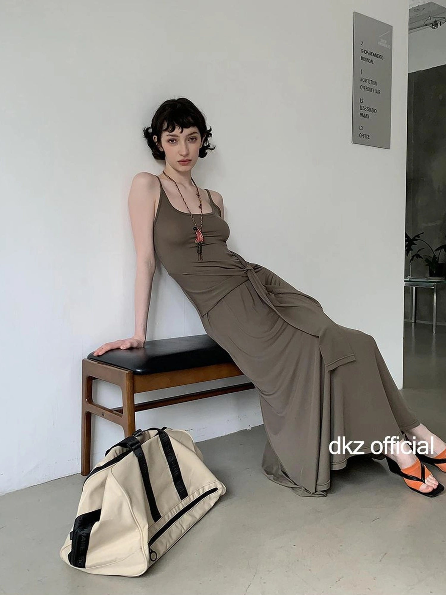 DKZ OFFICIAL Tencel Tie Strap Slip Maxi Dress