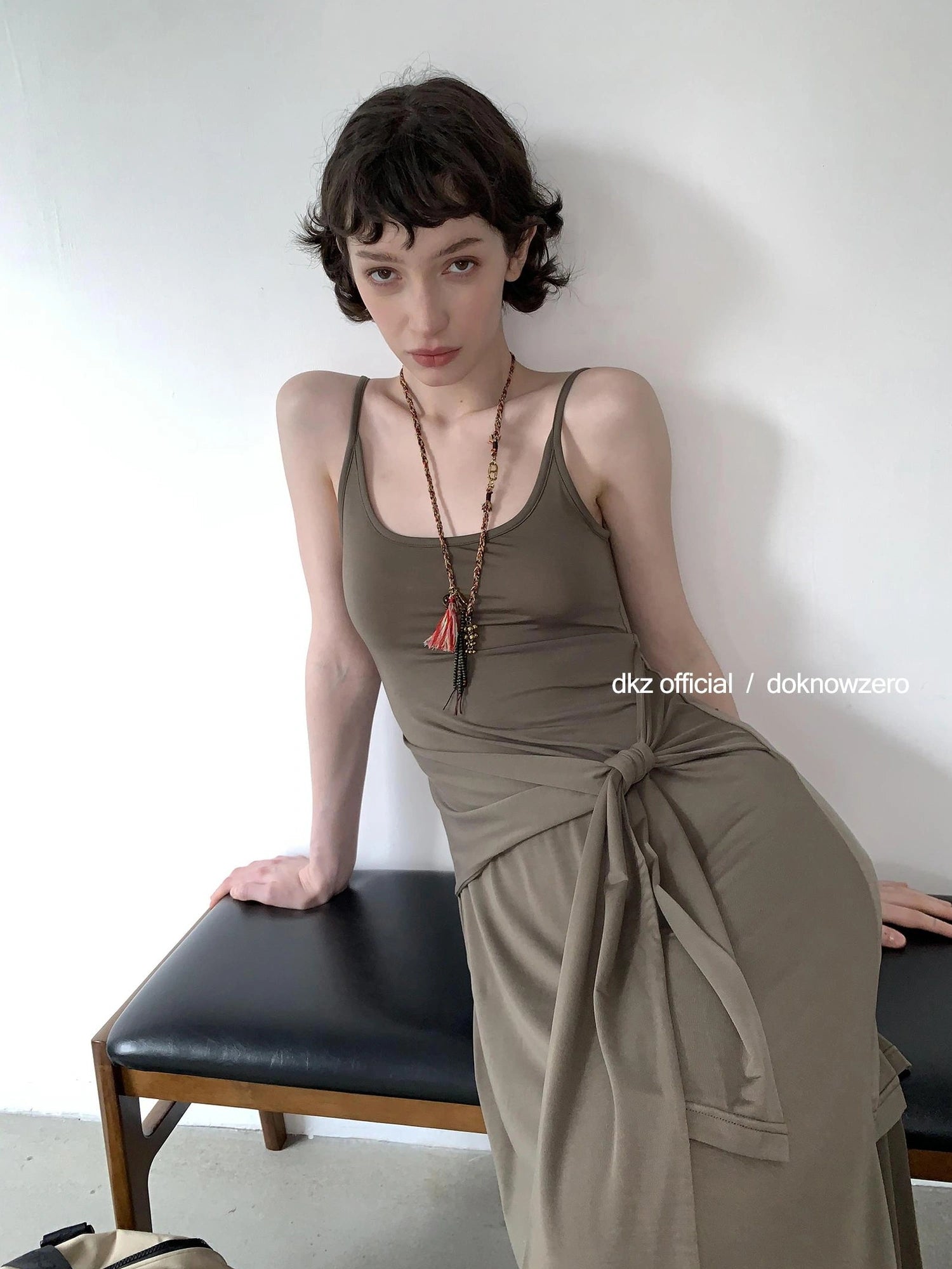 DKZ OFFICIAL Tencel Tie Strap Slip Maxi Dress