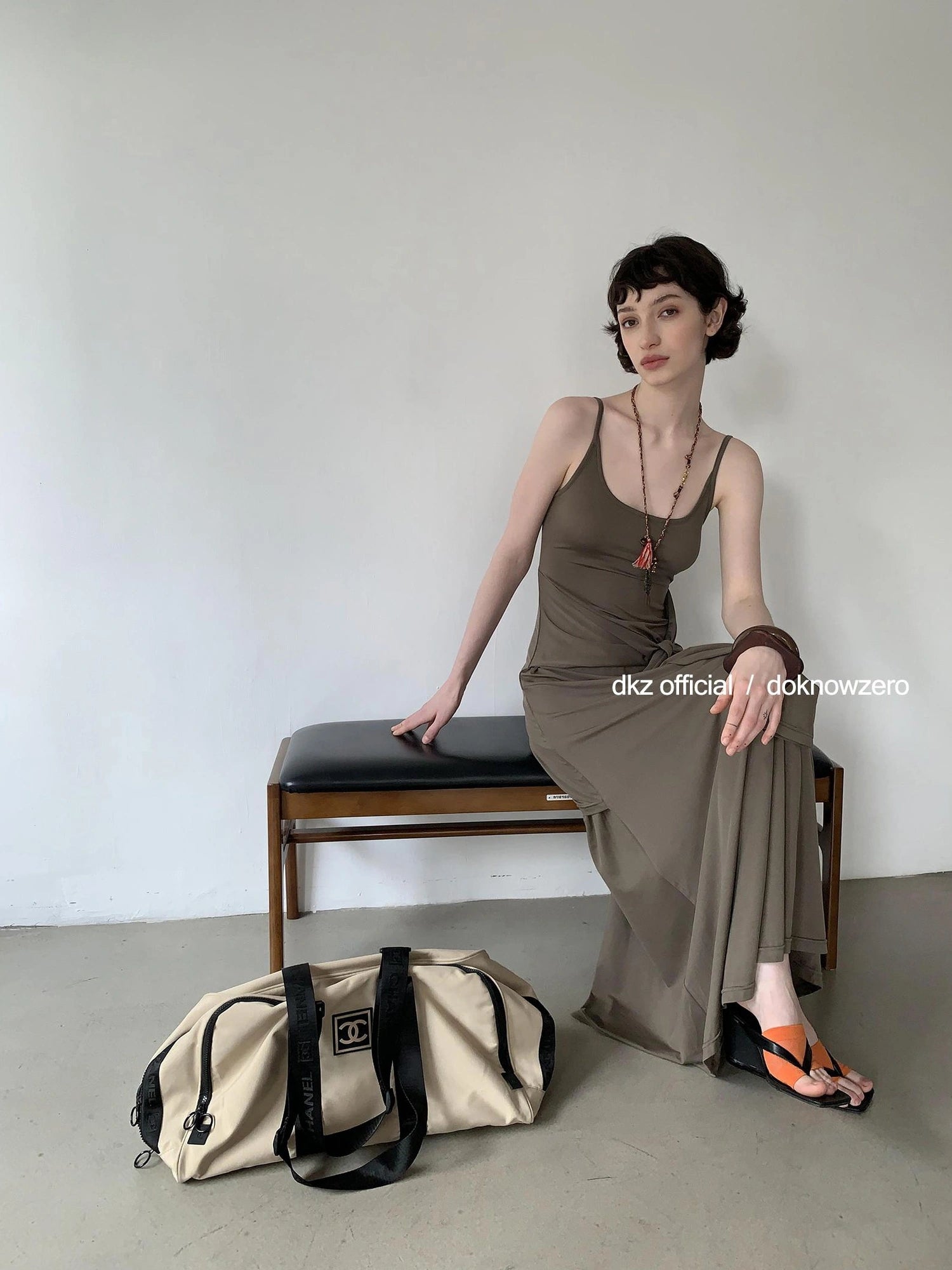 DKZ OFFICIAL Tencel Tie Strap Slip Maxi Dress