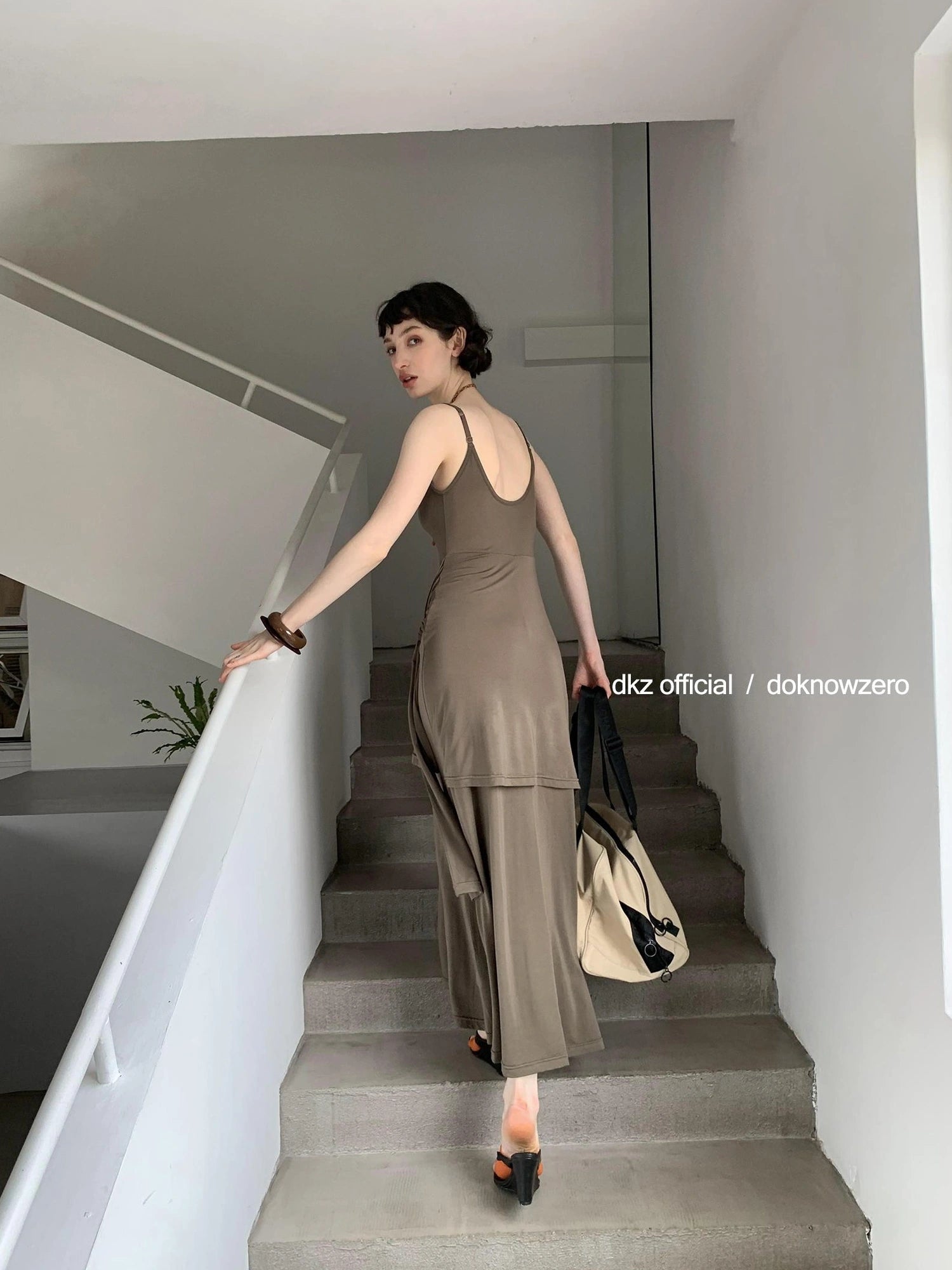 DKZ OFFICIAL Tencel Tie Strap Slip Maxi Dress