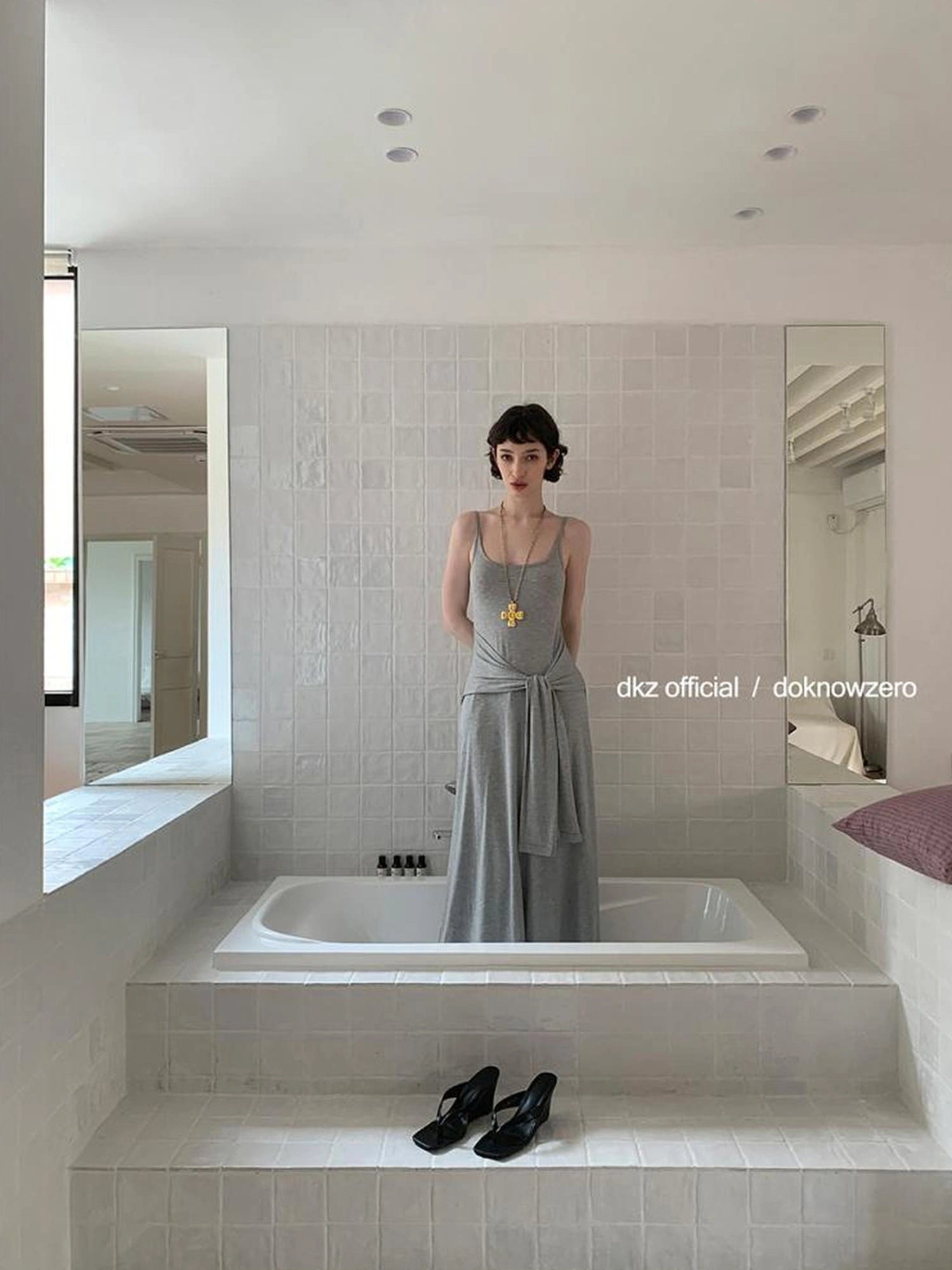 DKZ OFFICIAL Tencel Tie Strap Slip Maxi Dress