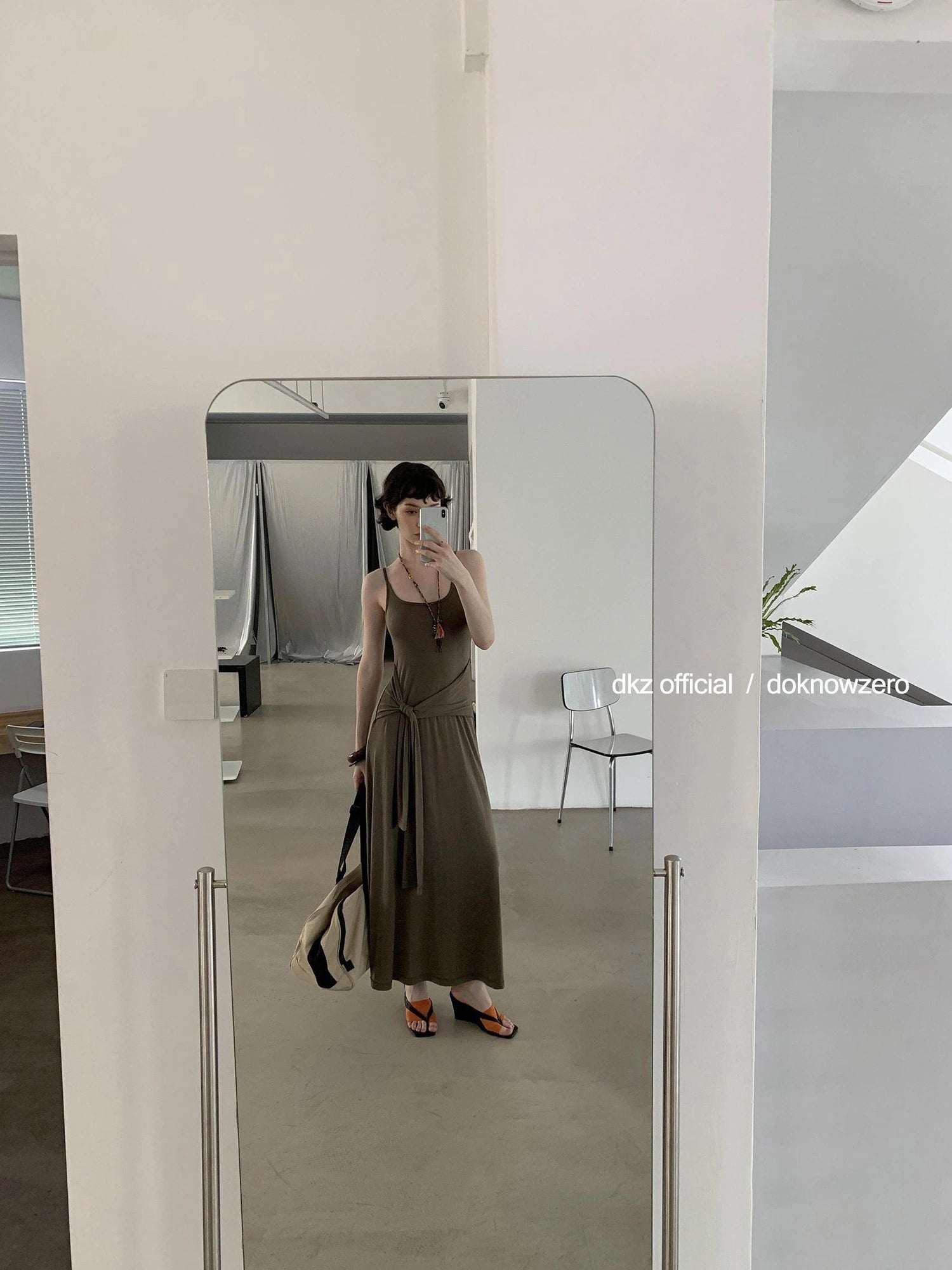 DKZ OFFICIAL Tencel Tie Strap Slip Maxi Dress