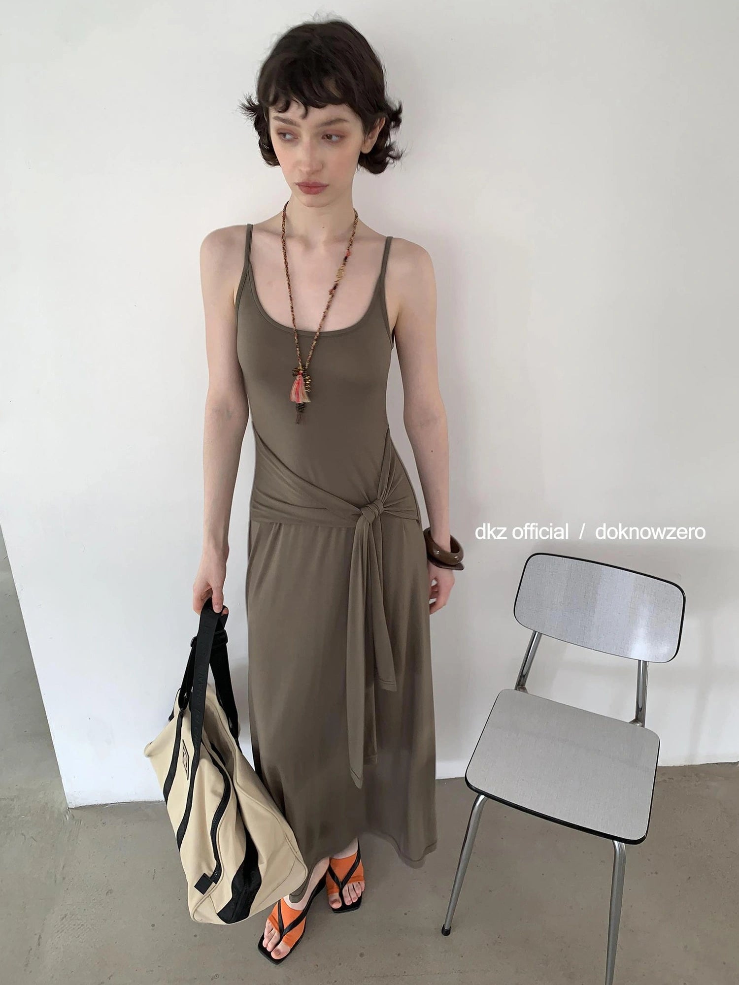 DKZ OFFICIAL Tencel Tie Strap Slip Maxi Dress