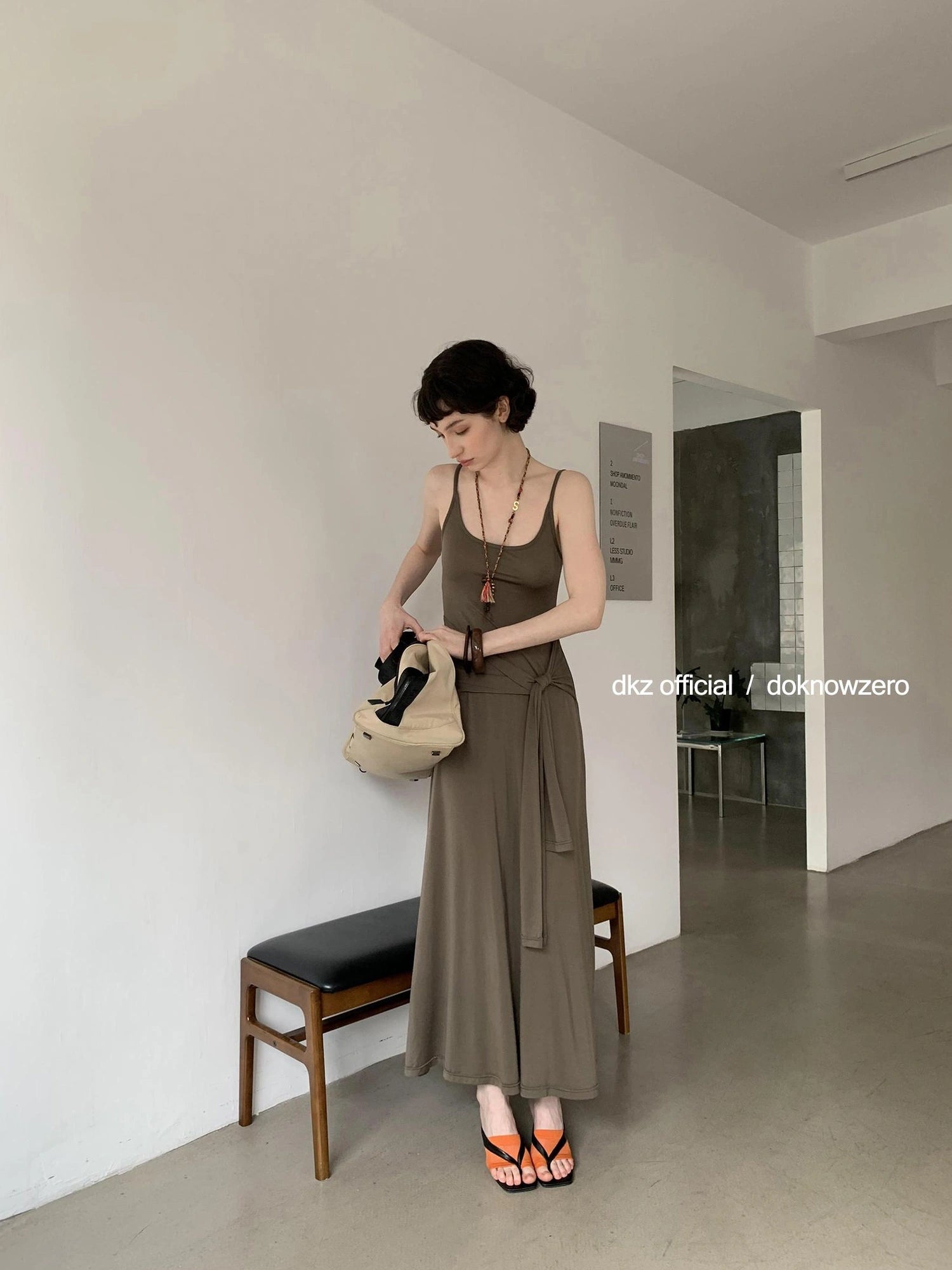 DKZ OFFICIAL Tencel Tie Strap Slip Maxi Dress