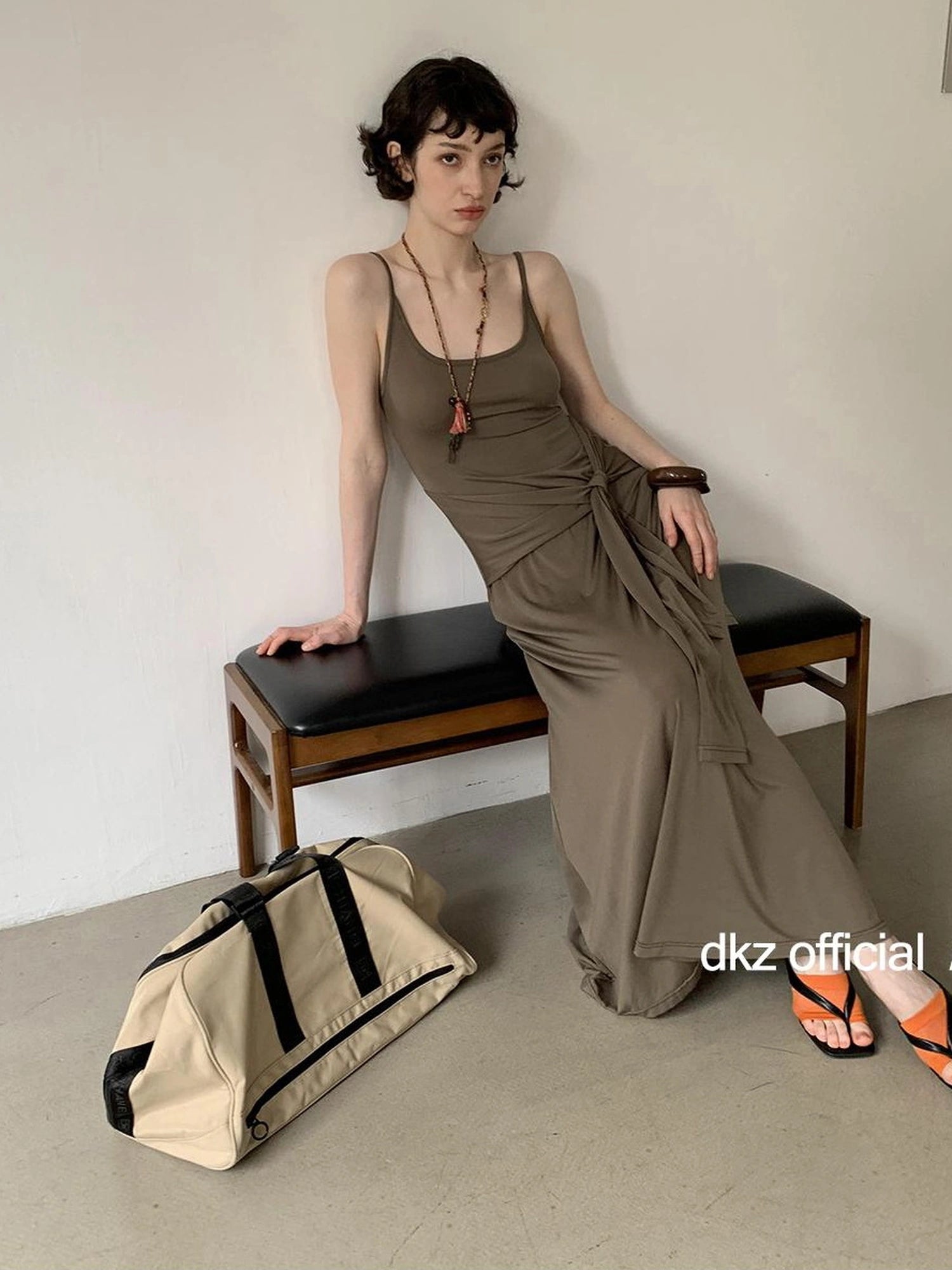 DKZ OFFICIAL Tencel Tie Strap Slip Maxi Dress