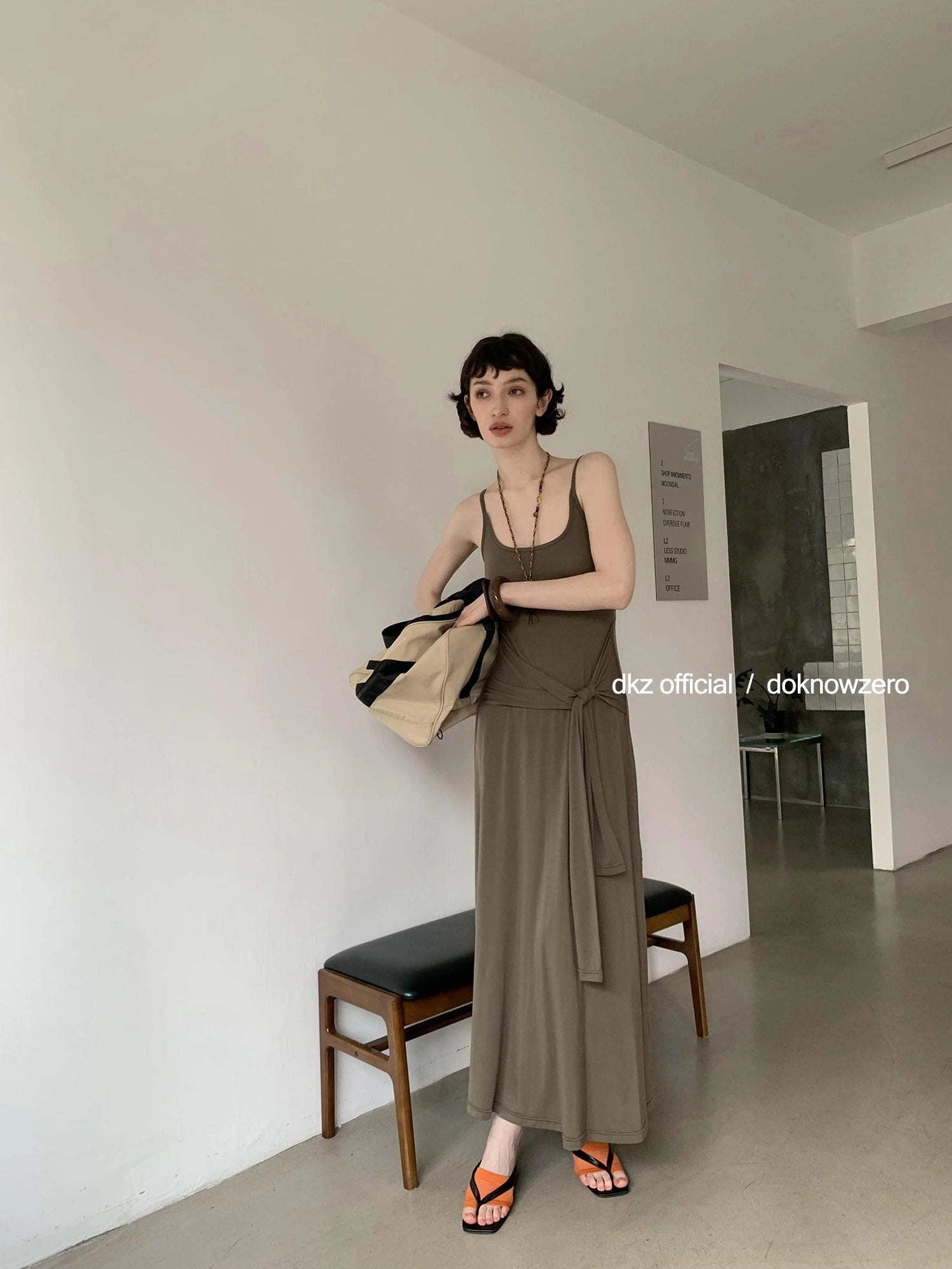 DKZ OFFICIAL Tencel Tie Strap Slip Maxi Dress