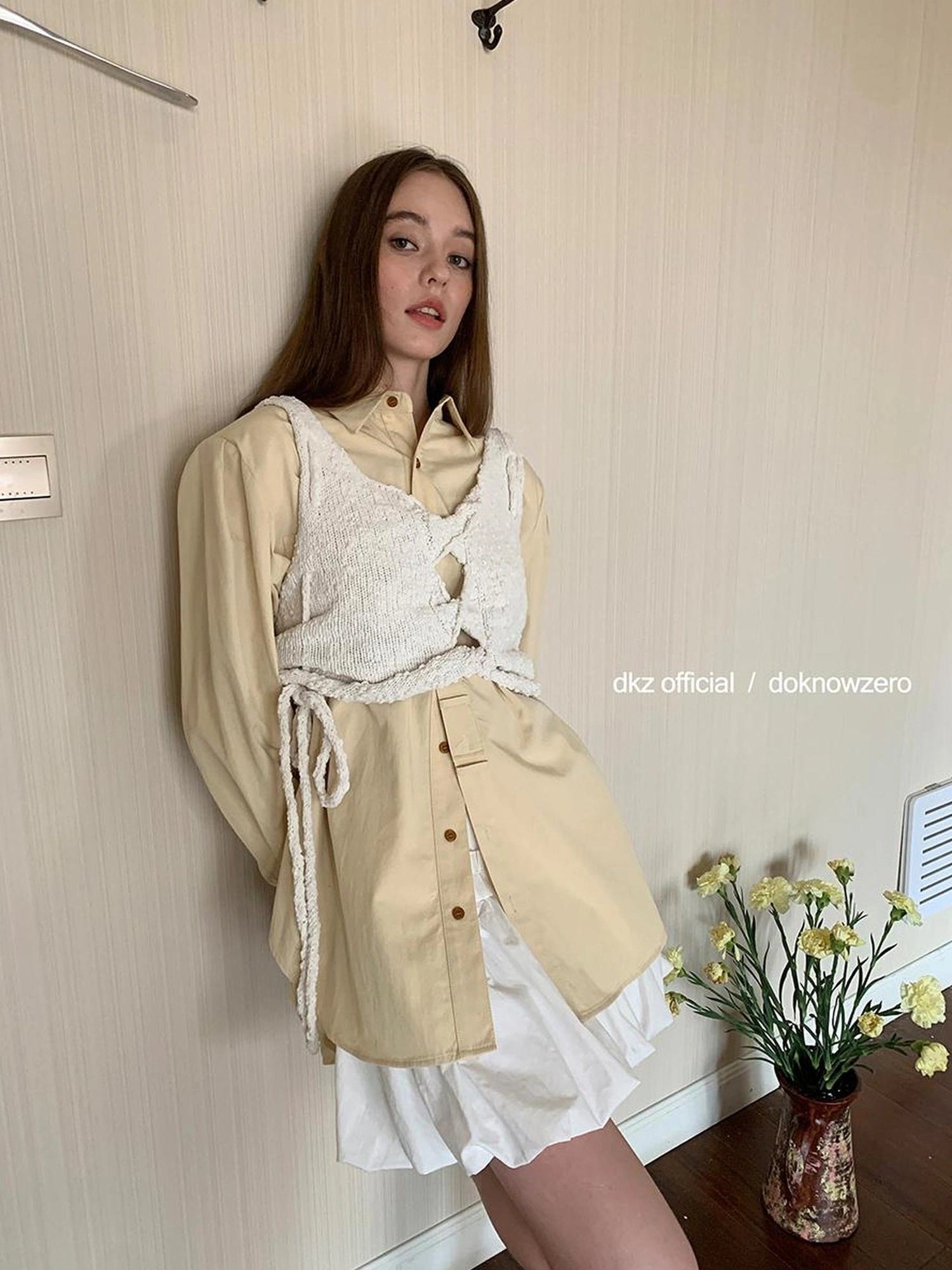 DKZ OFFICIAL Textured Knit Rope Tie Sleeveless Top