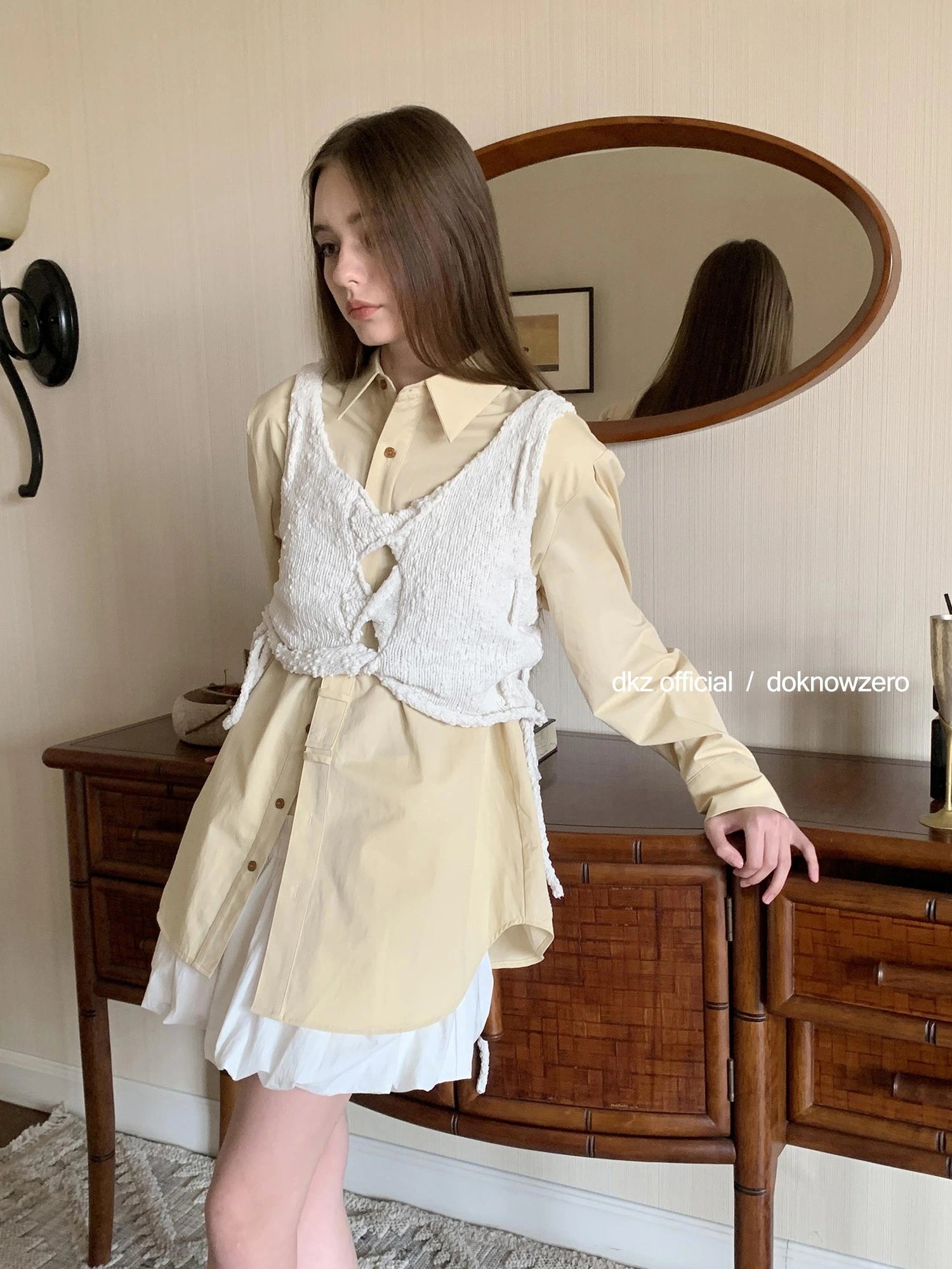 DKZ OFFICIAL Textured Knit Rope Tie Sleeveless Top