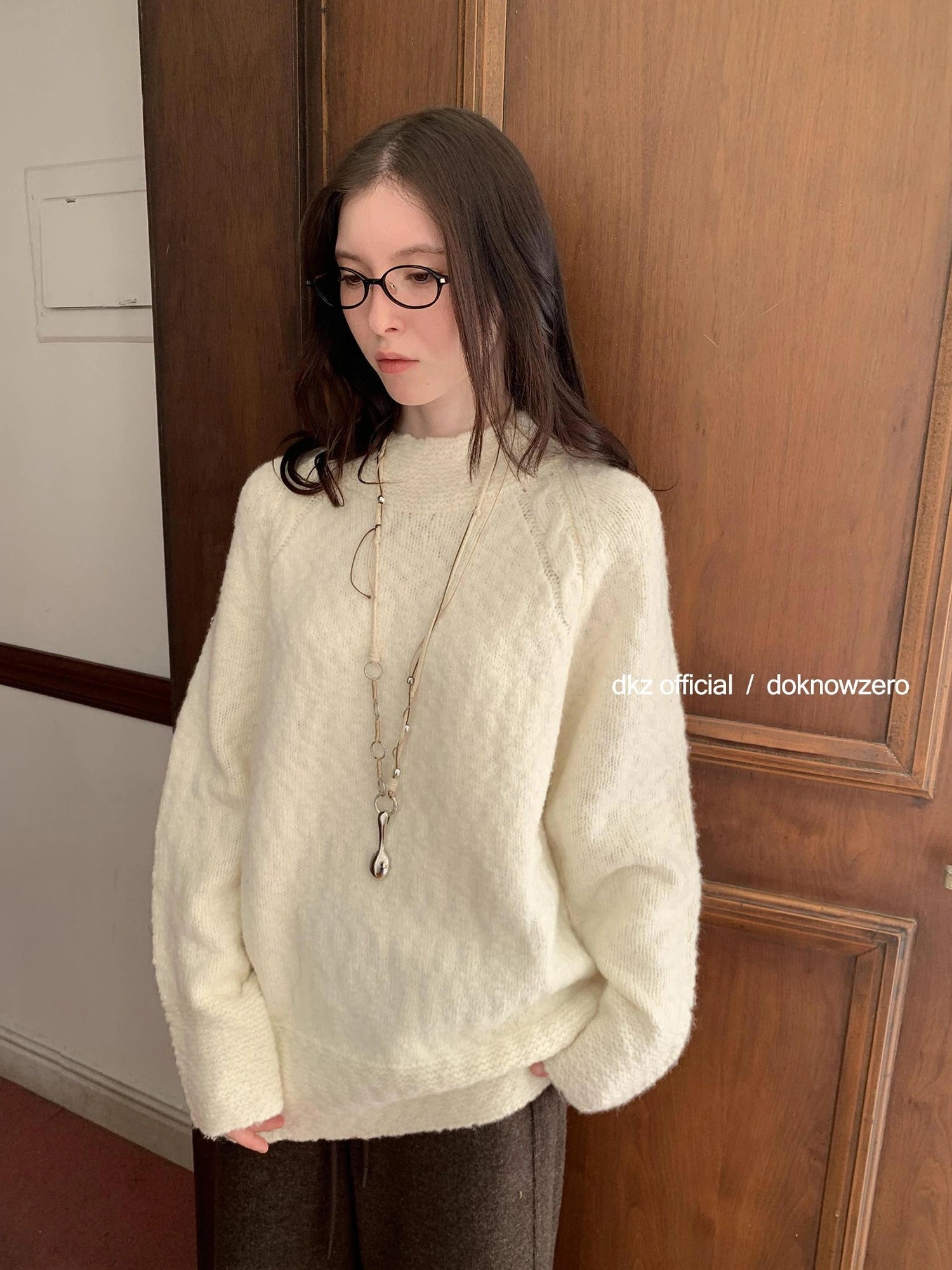 DKZ OFFICIAL Textured Knit Sweater Women Oversized Loose Fall Winter Top
