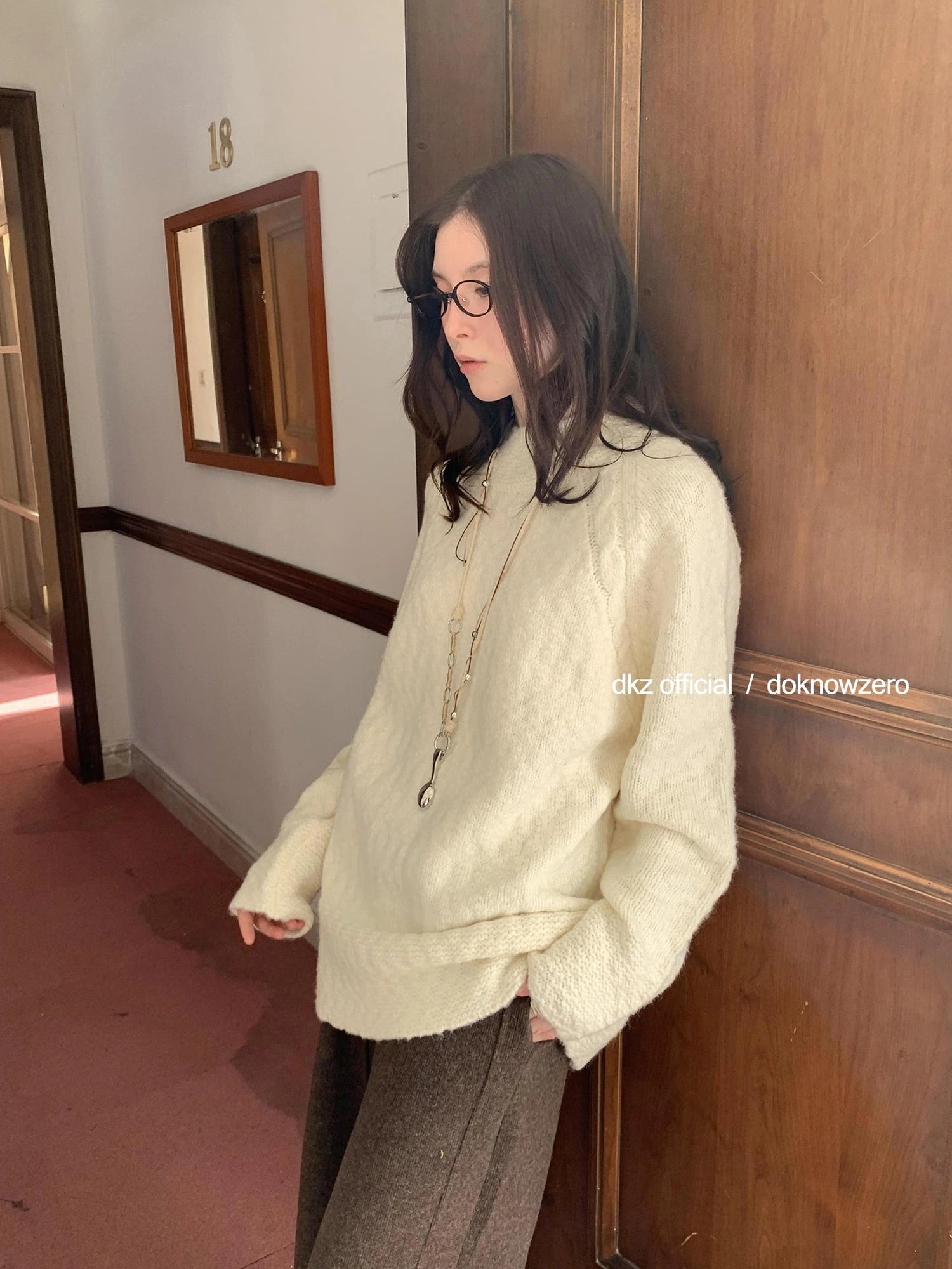 DKZ OFFICIAL Textured Knit Sweater Women Oversized Loose Fall Winter Top