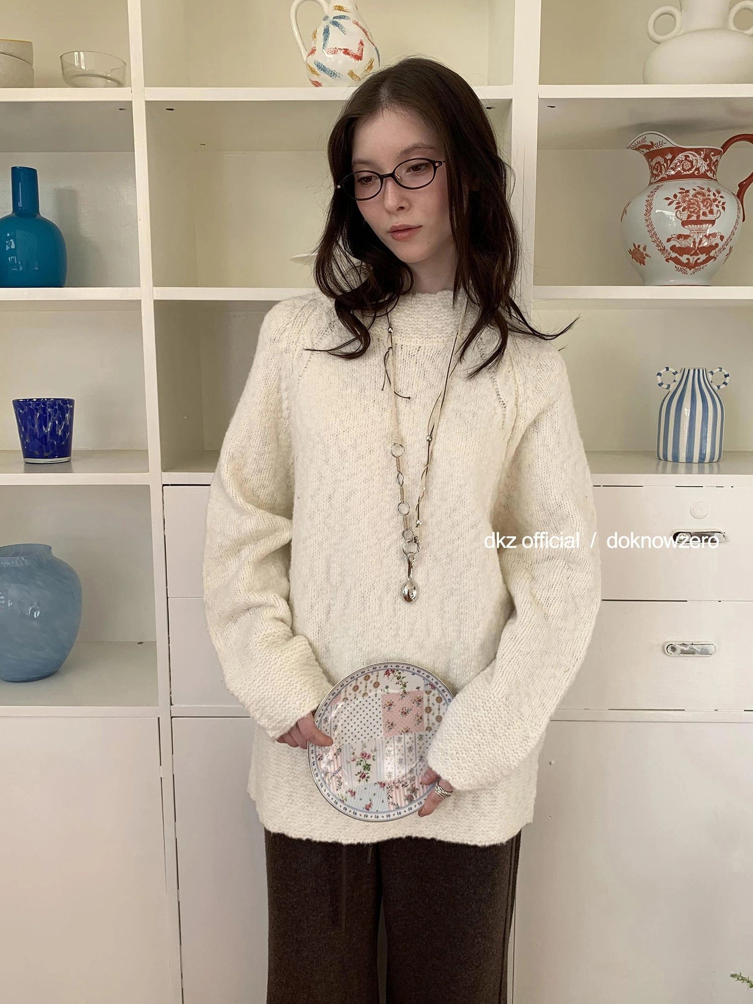 DKZ OFFICIAL Textured Knit Sweater Women Oversized Loose Fall Winter Top