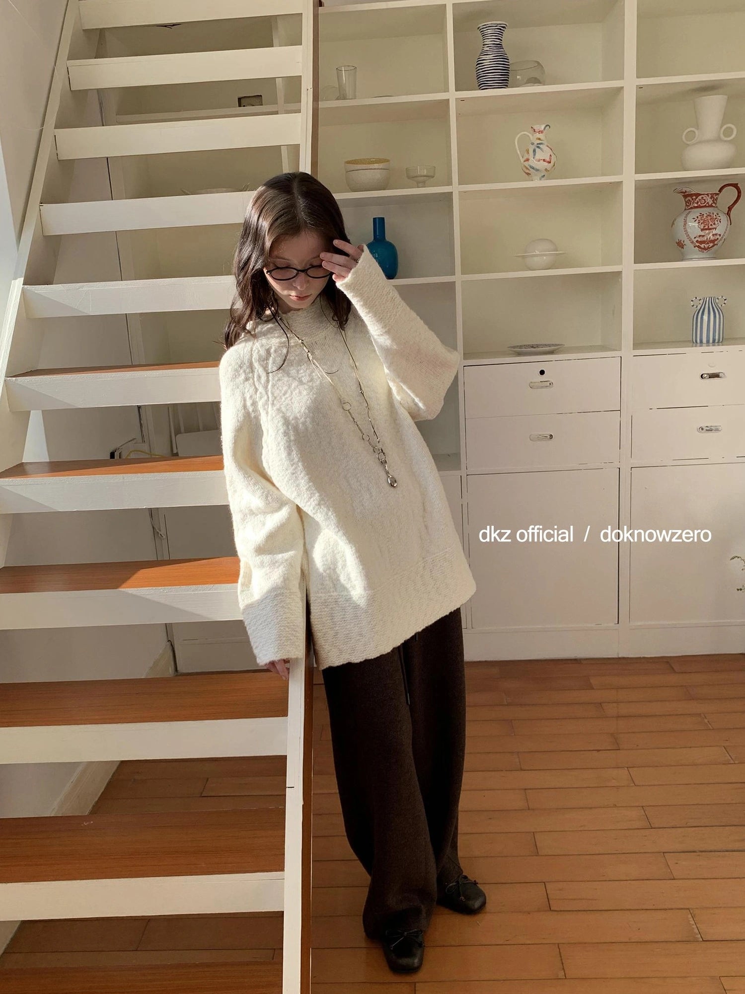 DKZ OFFICIAL Textured Knit Sweater Women Oversized Loose Fall Winter Top