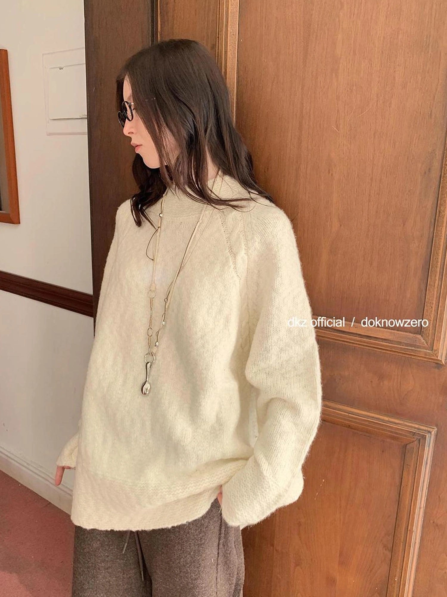 DKZ OFFICIAL Textured Knit Sweater Women Oversized Loose Fall Winter Top
