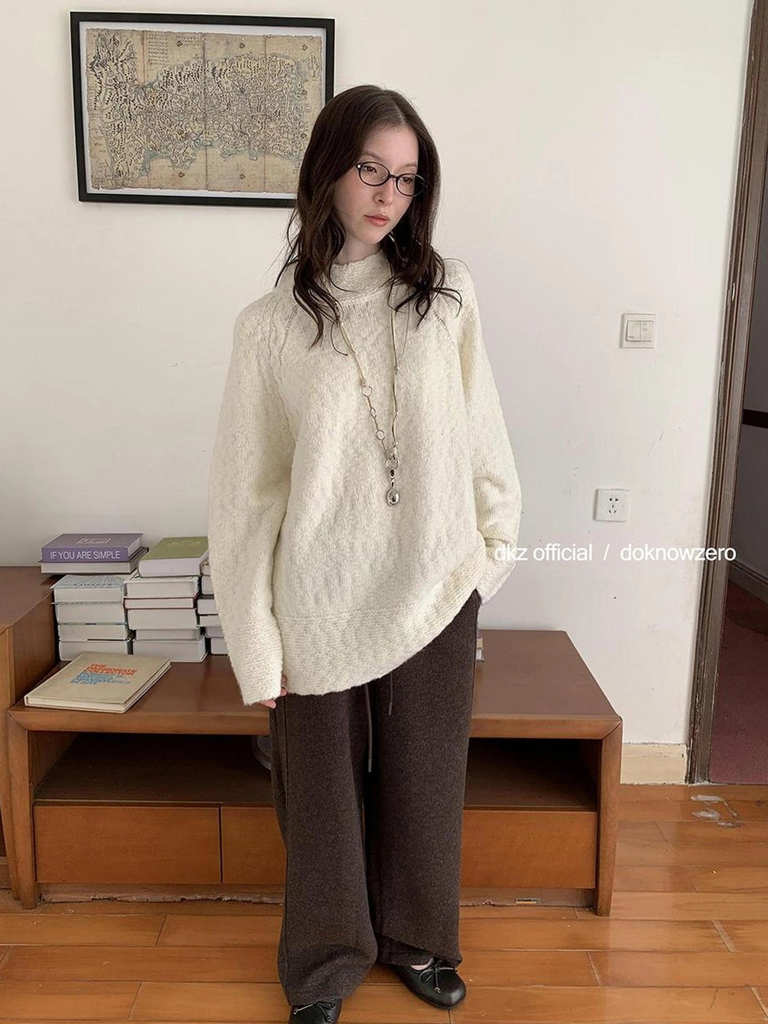 DKZ OFFICIAL Textured Knit Sweater Women Oversized Loose Fall Winter Top