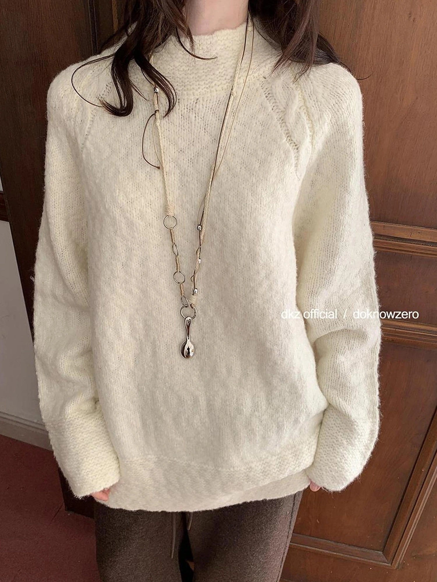 DKZ OFFICIAL Textured Knit Sweater Women Oversized Loose Fall Winter Top