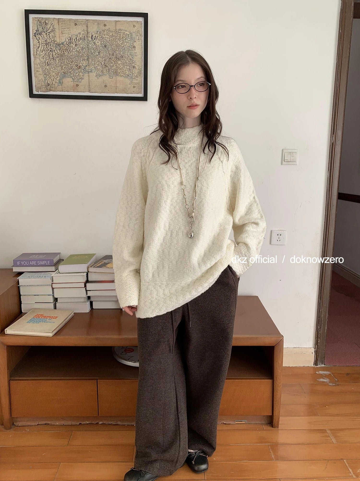 DKZ OFFICIAL Textured Knit Sweater Women Oversized Loose Fall Winter Top
