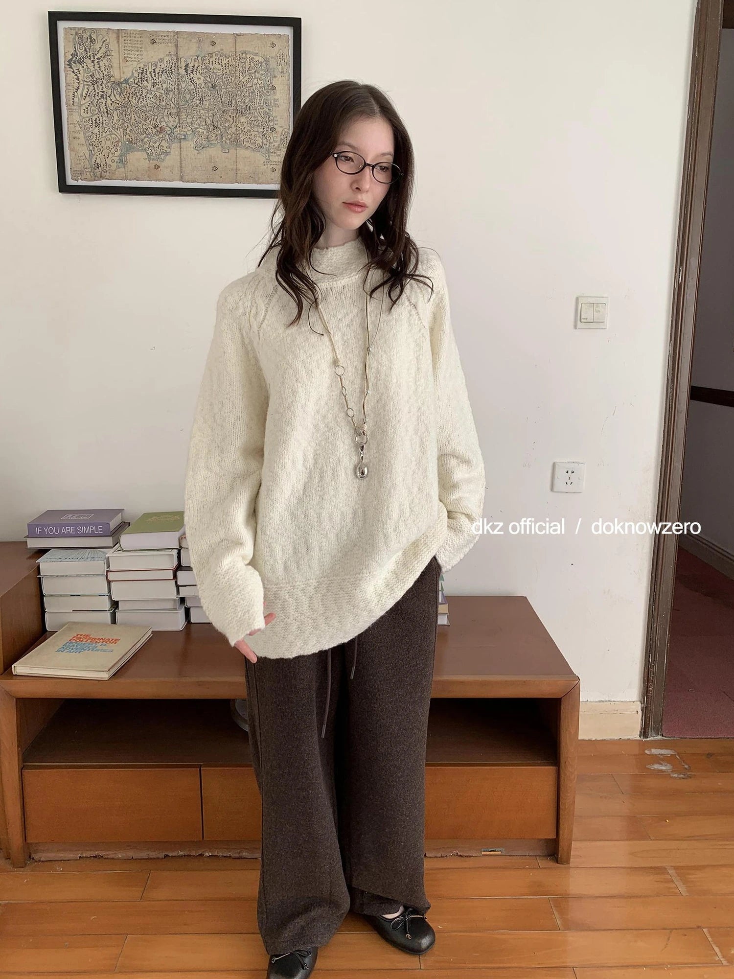 DKZ OFFICIAL Textured Knit Sweater Women Oversized Loose Fall Winter Top