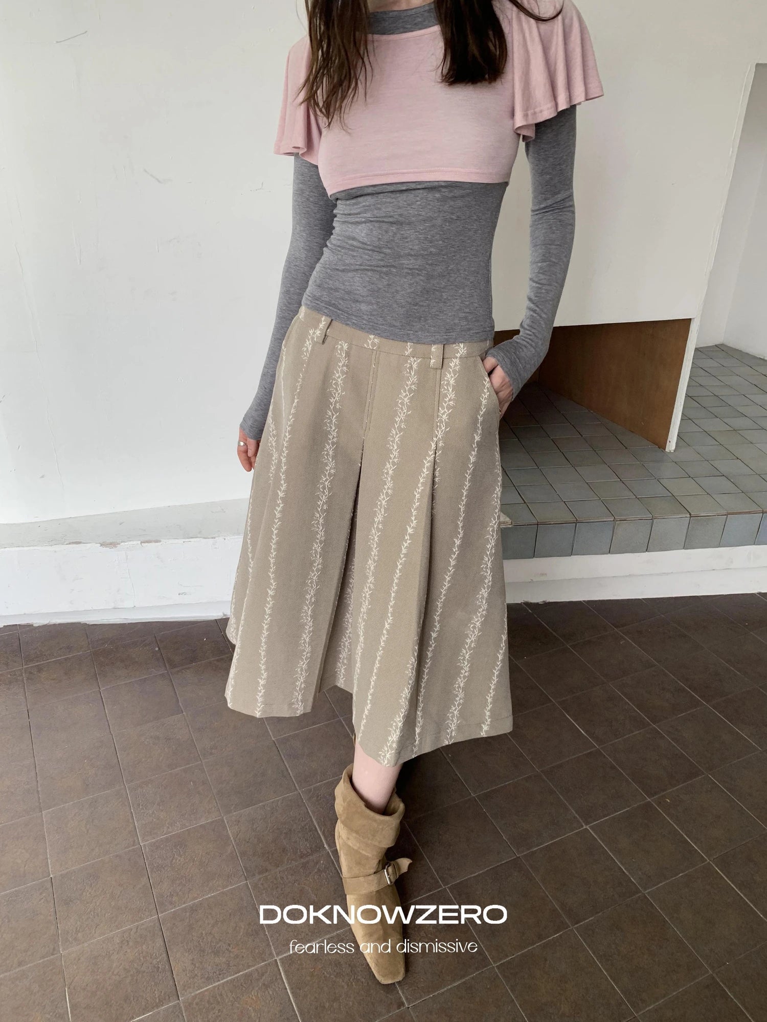 DKZ OFFICIAL Thickened Jacquard Long Pleated Skirt