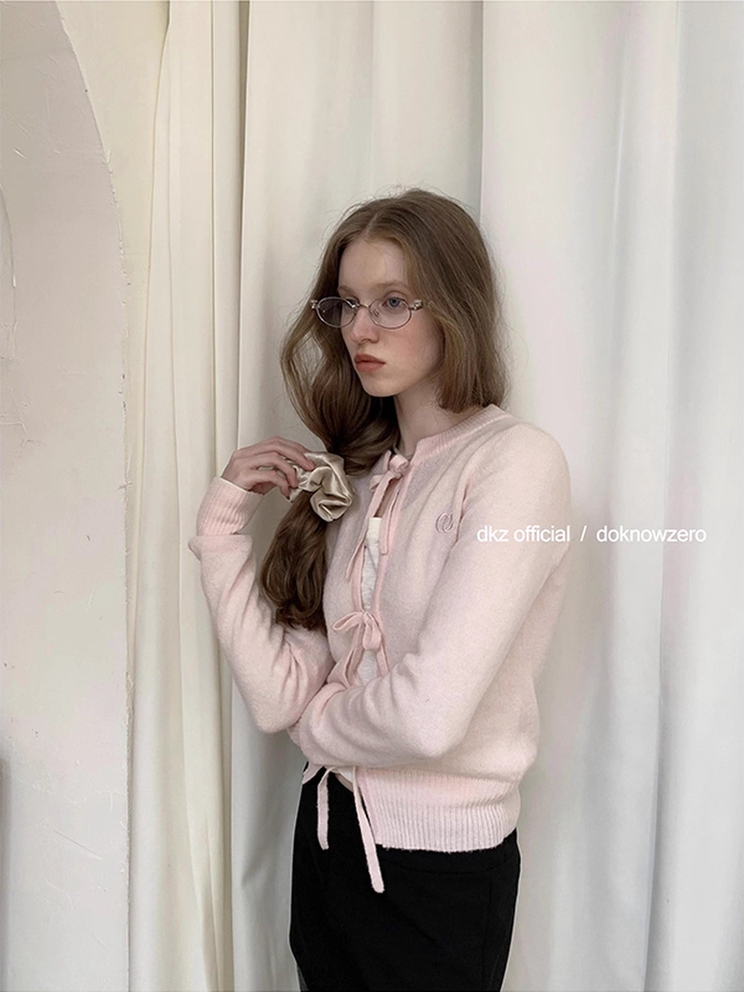 DKZ_OFFICIAL_Tie_Front_Pink_Knit_Cardigan_For_Women_Fall_Design_MISSTT