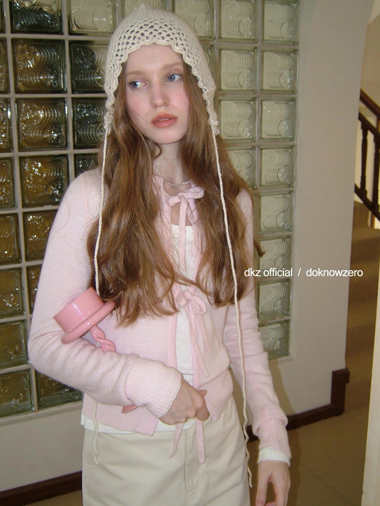 DKZ OFFICIAL Tie Front Pink Knit Cardigan For Women Fall Design