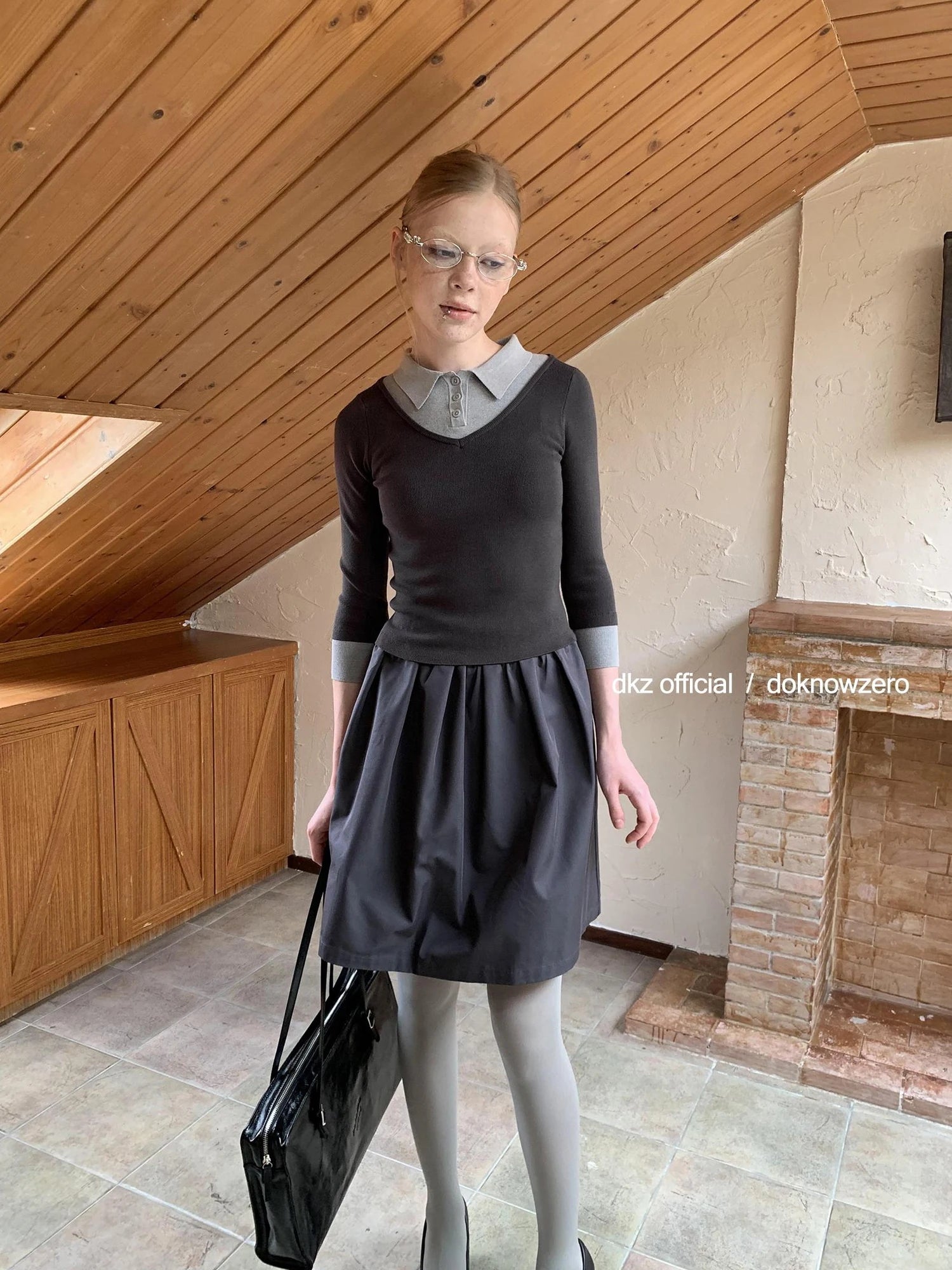 Two Tone Polo Collar Knit Tee