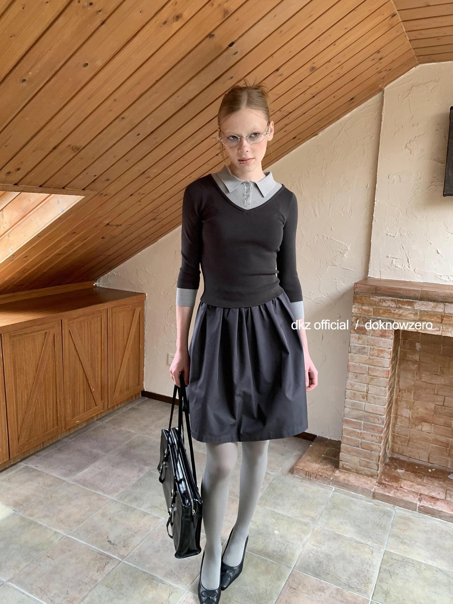 Two Tone Polo Collar Knit Tee