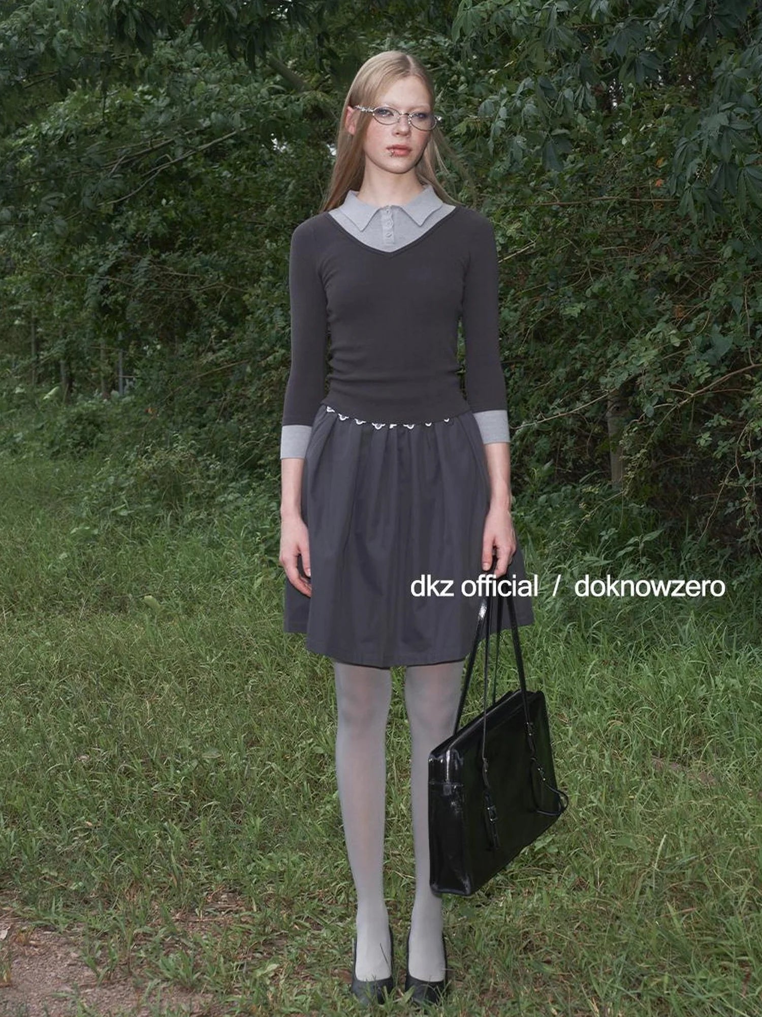 Two Tone Polo Collar Knit Tee