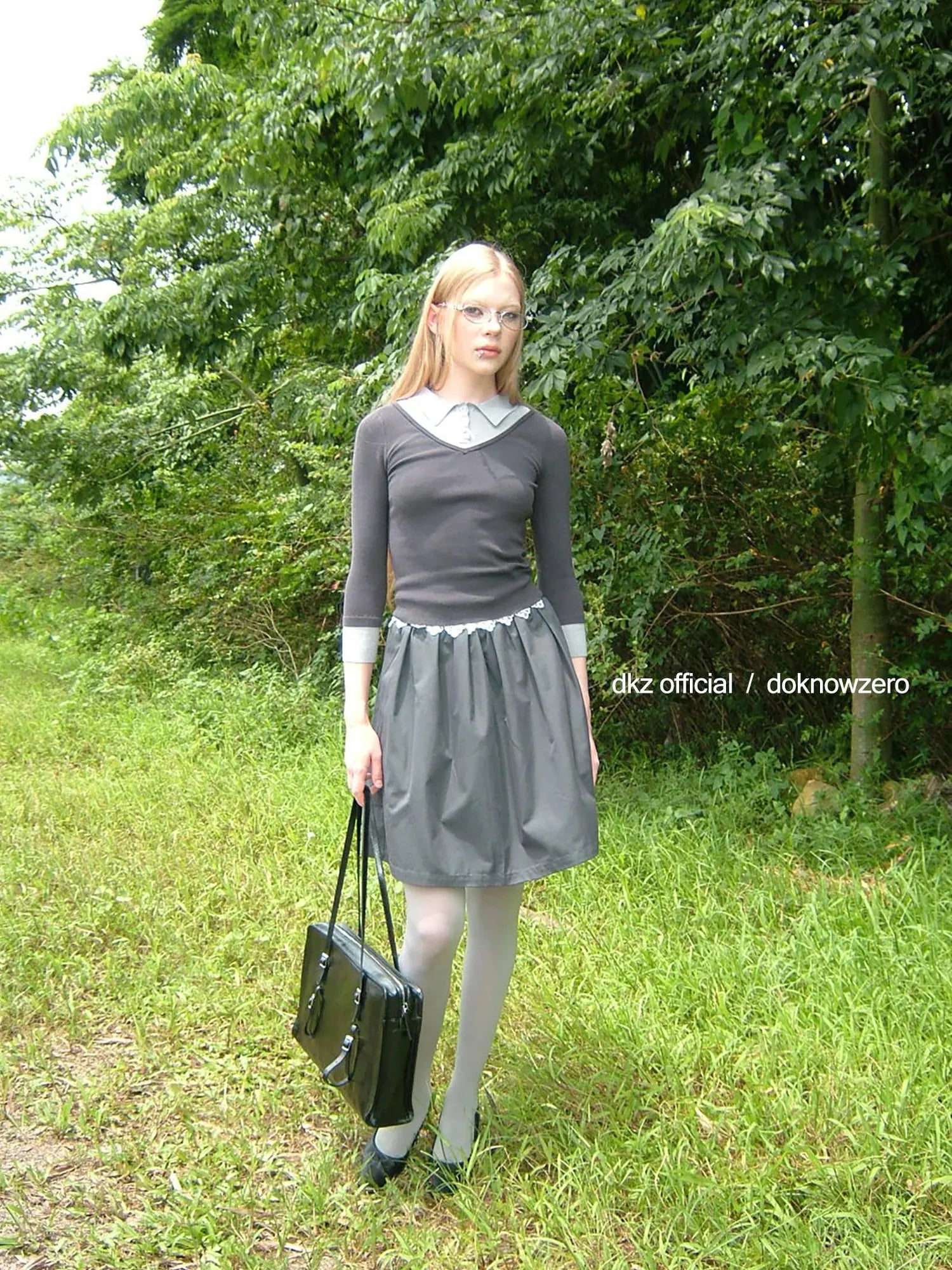 Two Tone Polo Collar Knit Tee