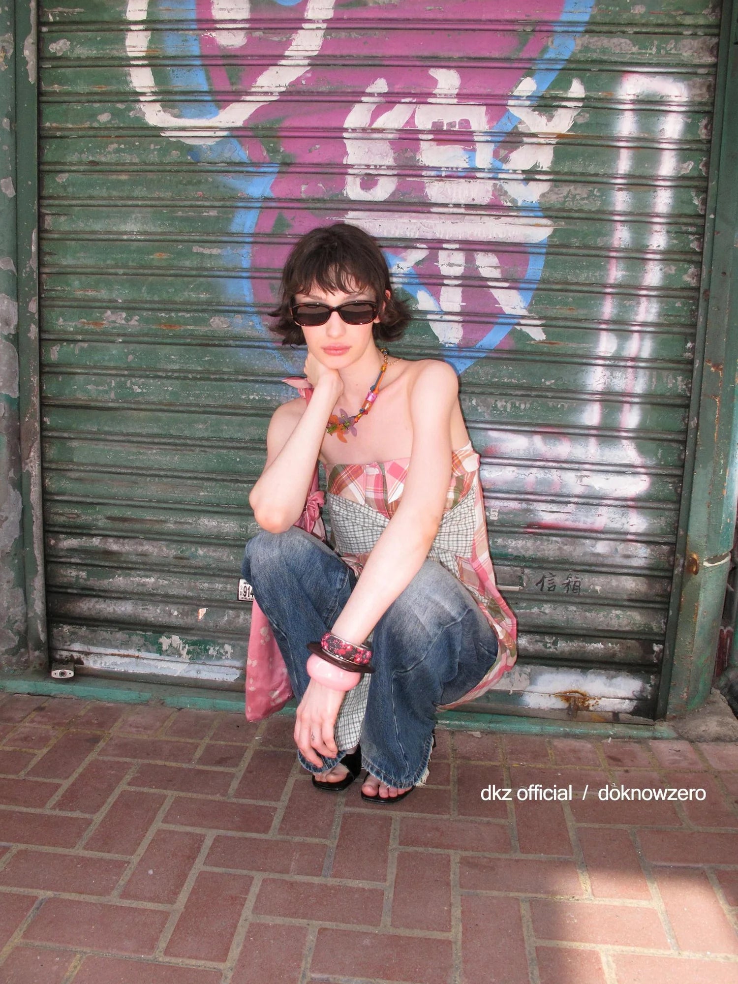 DKZ OFFICIAL Two Way Pink Plaid Skirt With Retro Corset Top