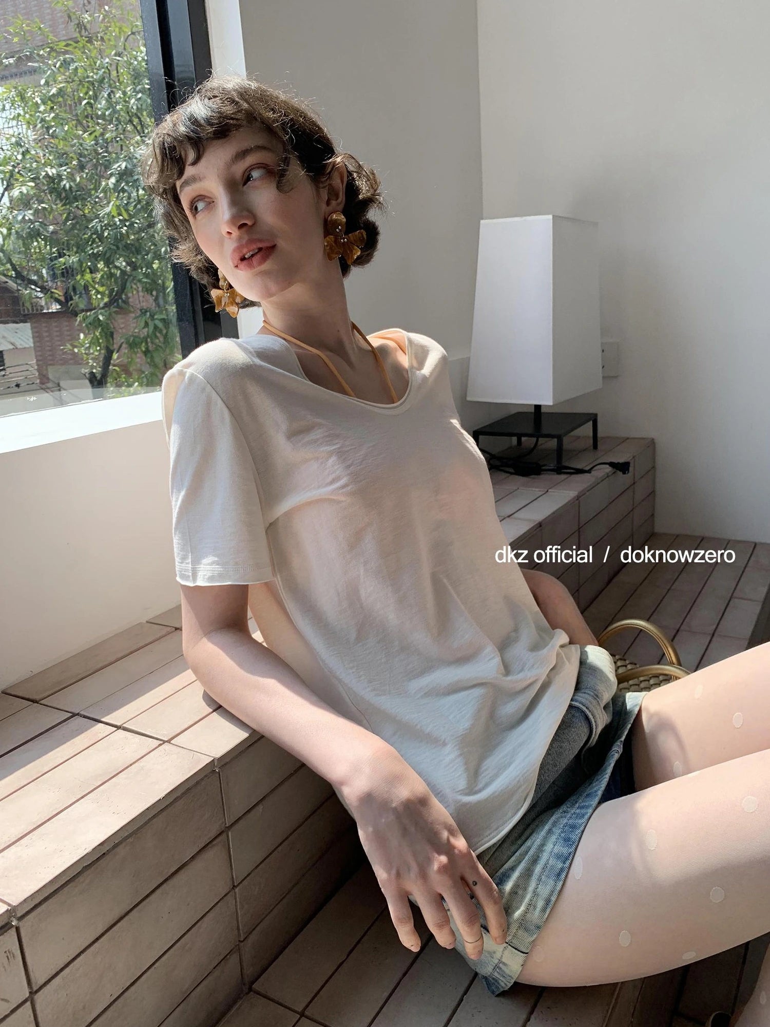 DKZ OFFICIAL U Neck High Twist Long Staple Cotton T-shirt