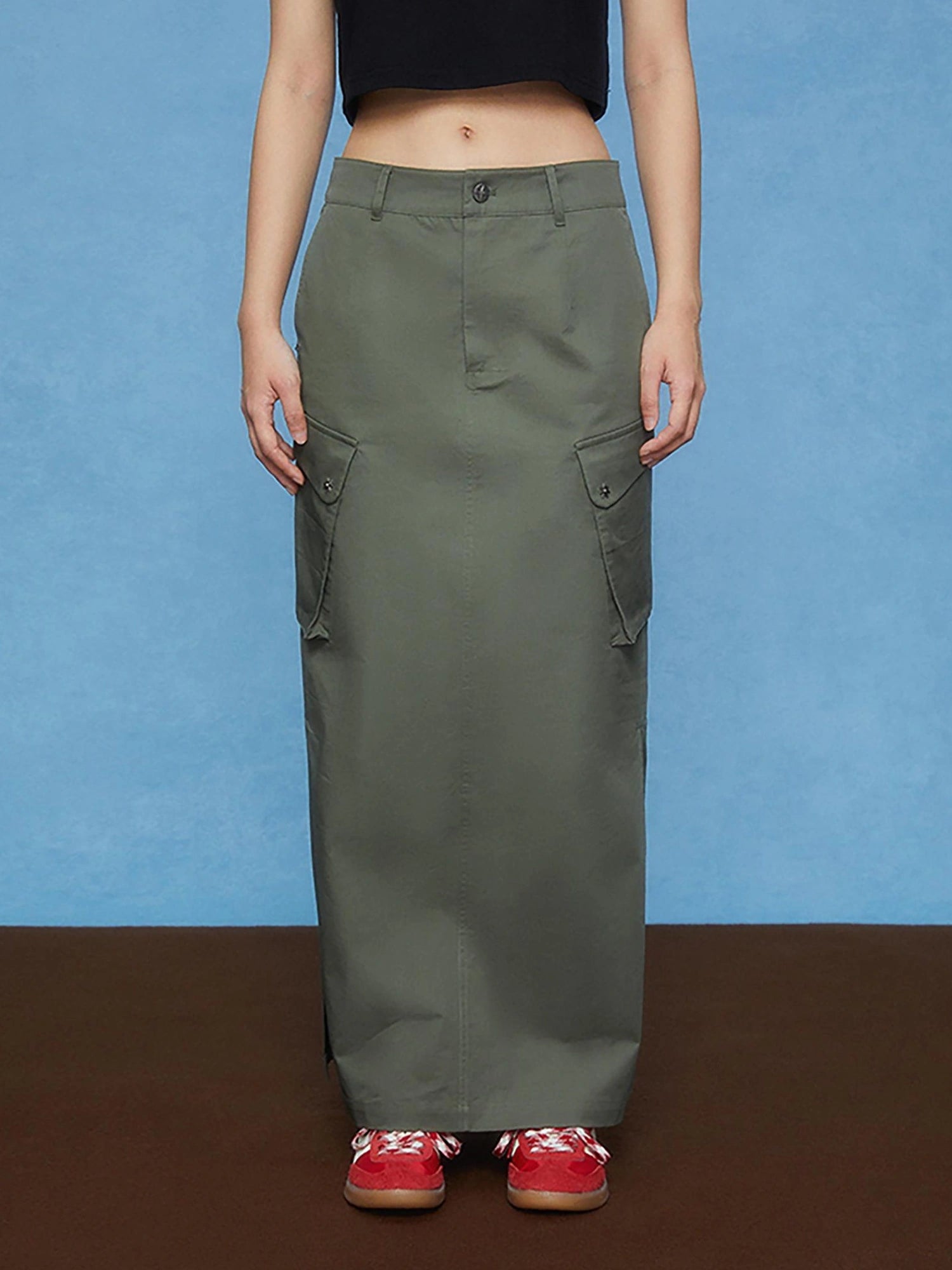 DKZ OFFICIAL Utility Green A Line Cargo Skirt With Slit