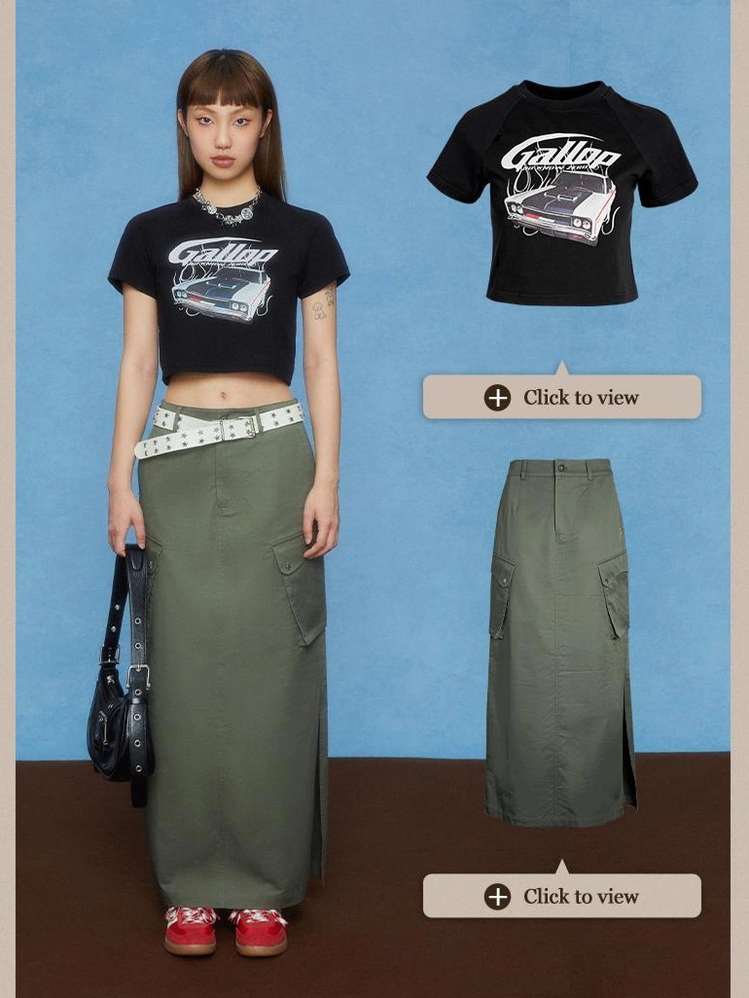 DKZ OFFICIAL Utility Green A Line Cargo Skirt With Slit