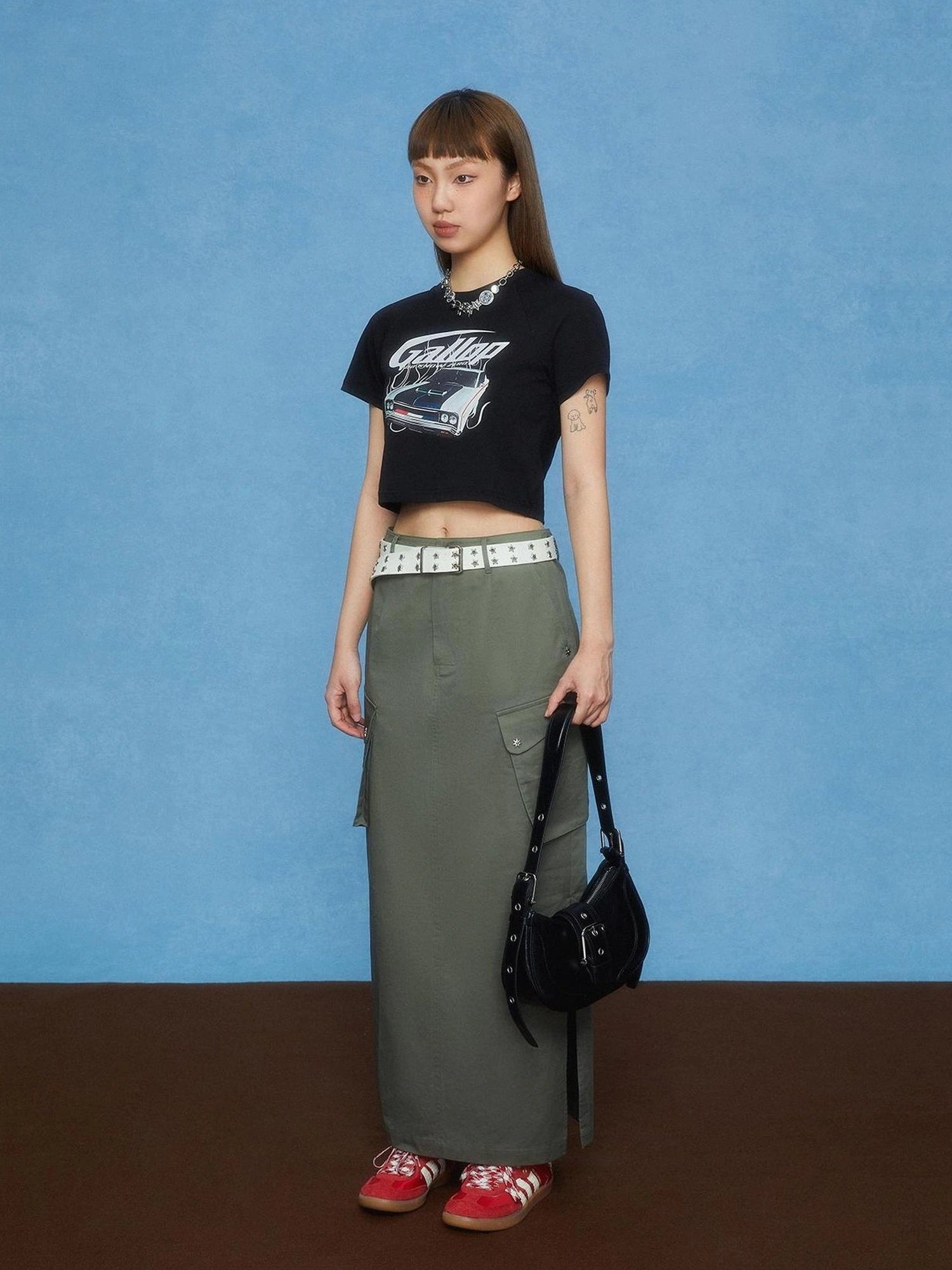DKZ OFFICIAL Utility Green A Line Cargo Skirt With Slit