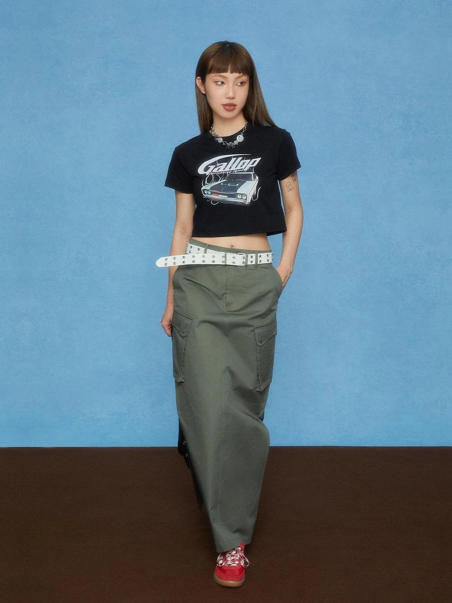 DKZ OFFICIAL Utility Green A Line Cargo Skirt With Slit