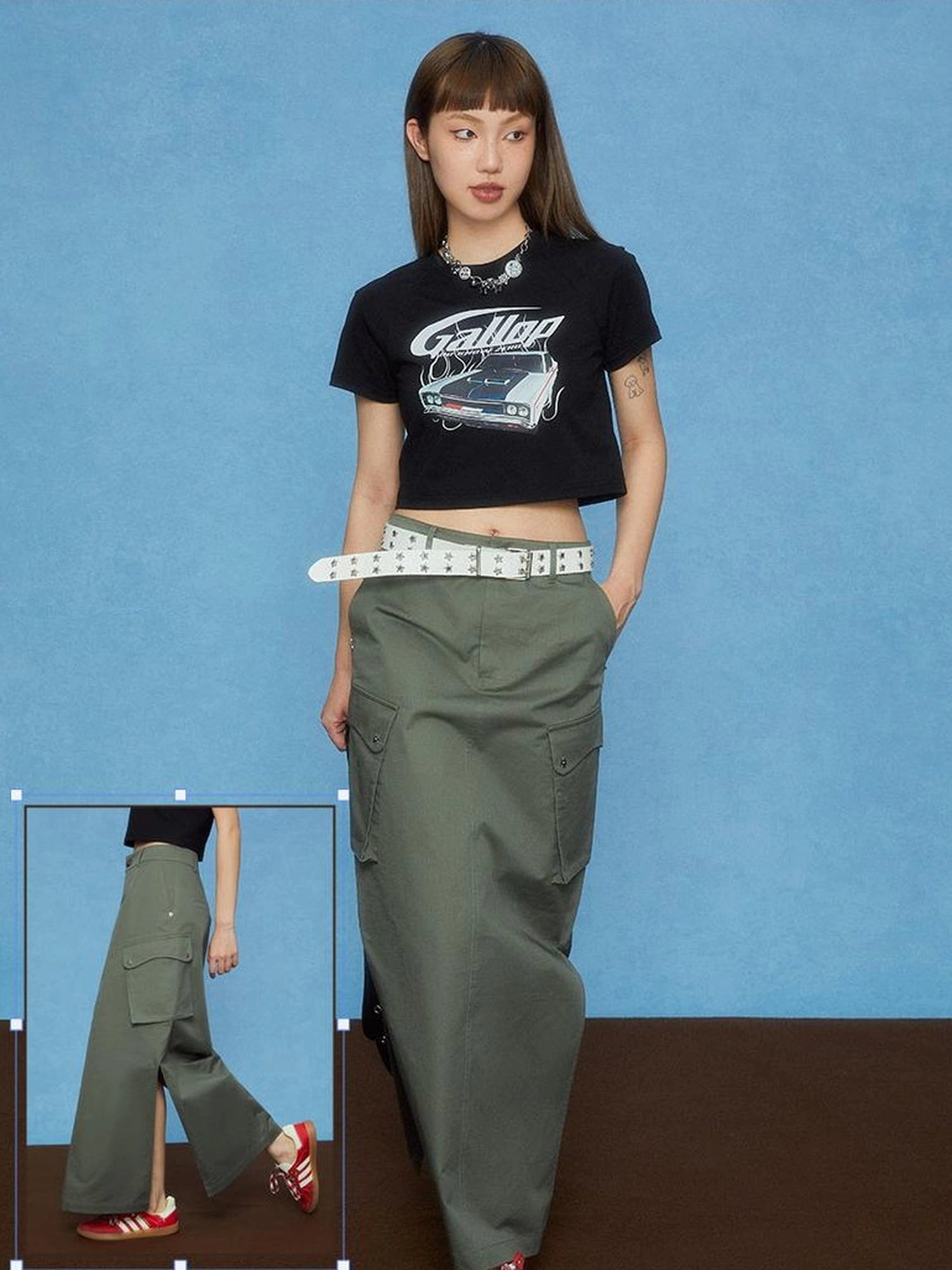 DKZ OFFICIAL Utility Green A Line Cargo Skirt With Slit