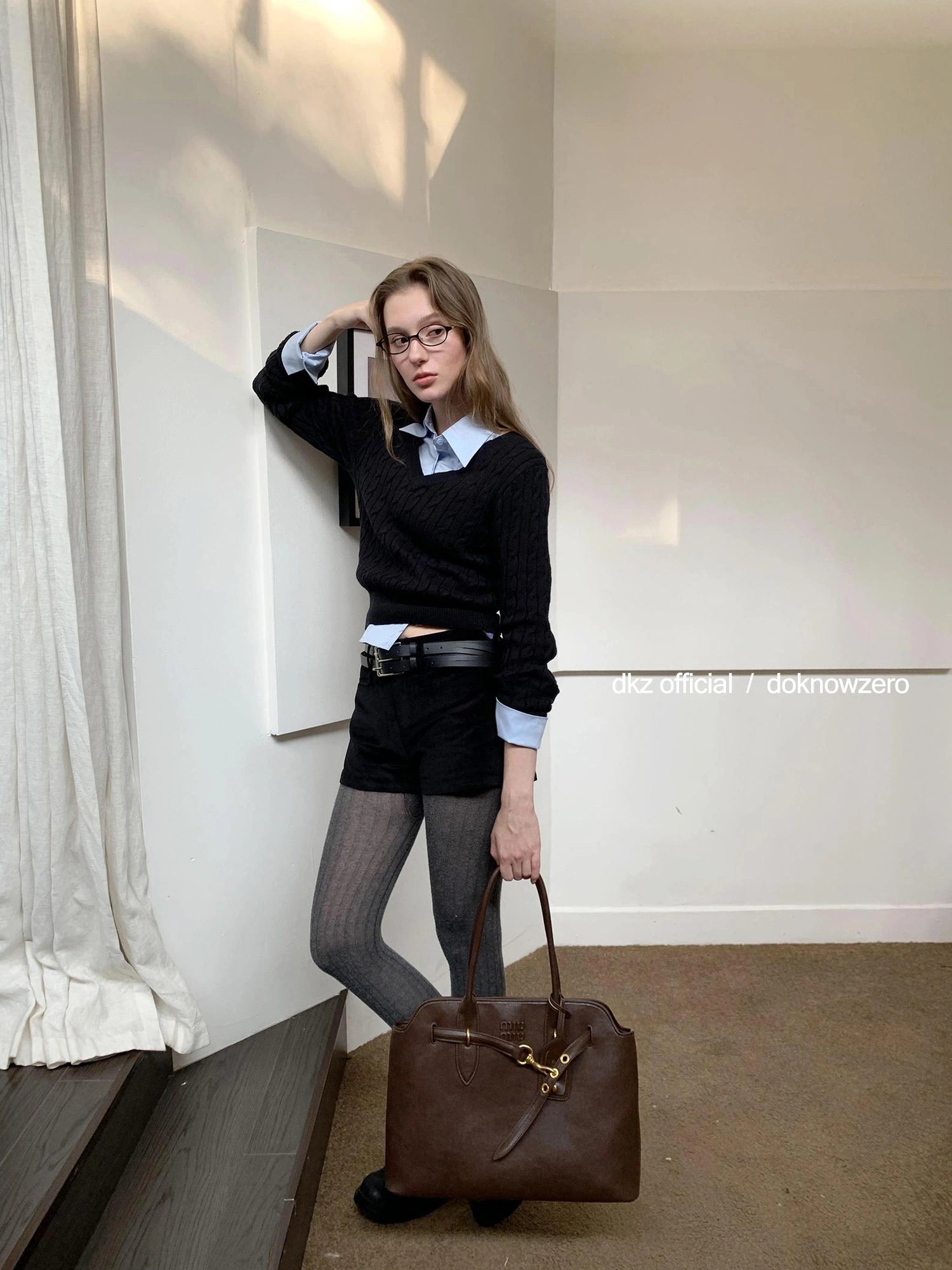 DKZ OFFICIAL V-Neck Cable Knit Sweater Women Autumn Winter Retro