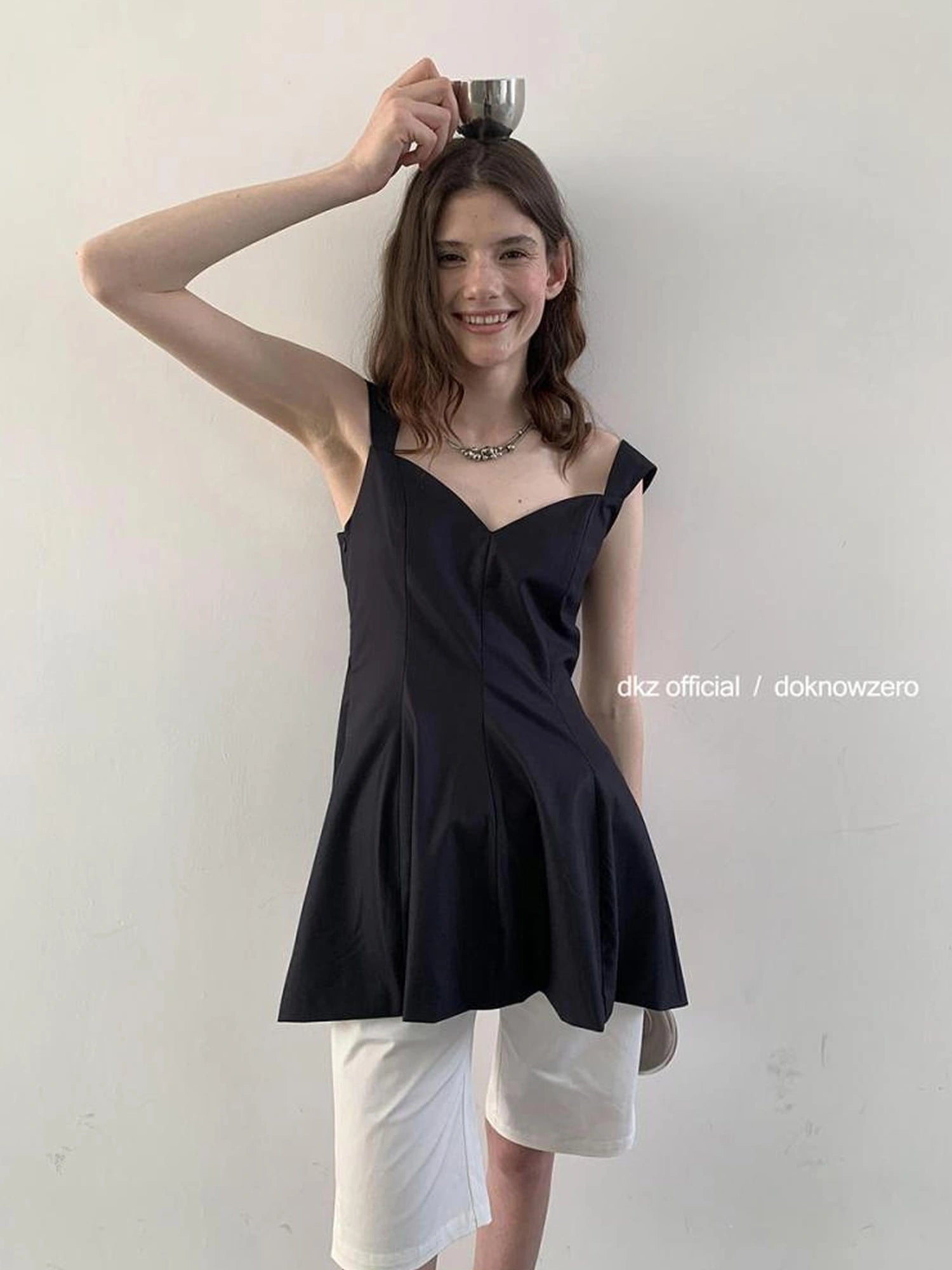 V-Neck Waist-Cinching Black Tank Top