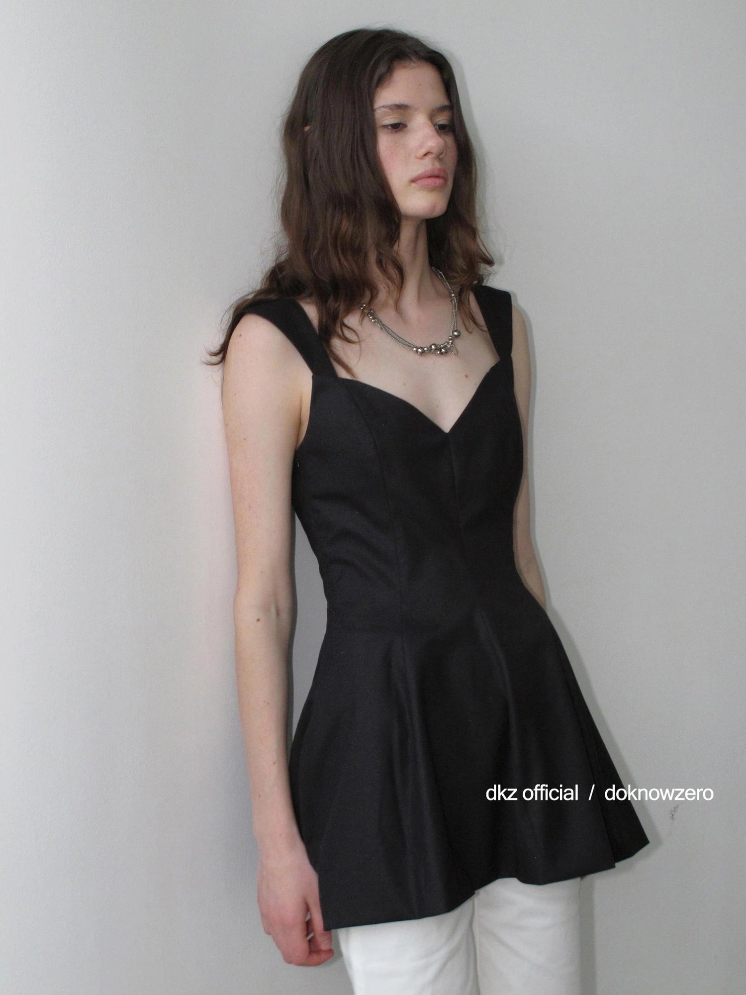 V-Neck Waist-Cinching Black Tank Top